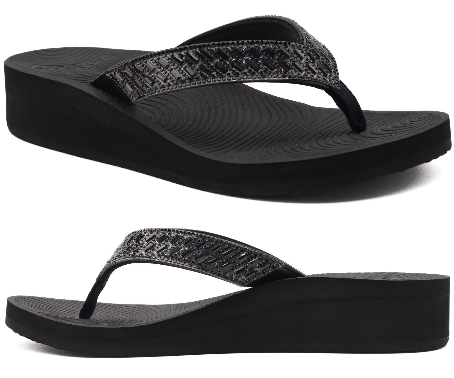 KuaiLu Women's Rhinestone Platform Arch Support Flip Flop Sandals