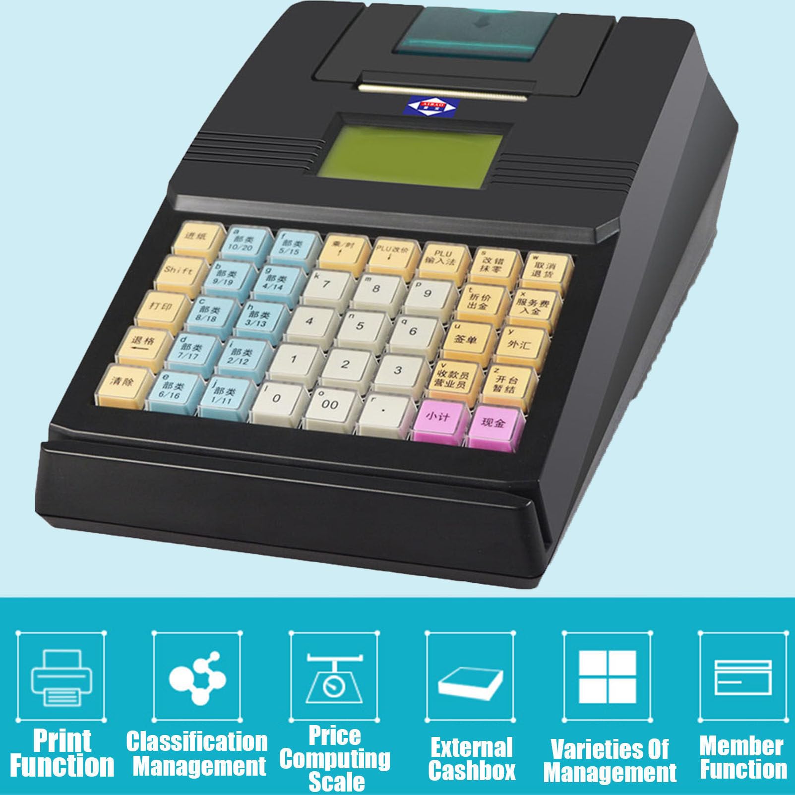 Elektronische Kasse 40 Schlüssel POS Casher Einzelhandel Digital LED Anzeige für Handel, Kiosk, Friseur, Bäckereien,Black