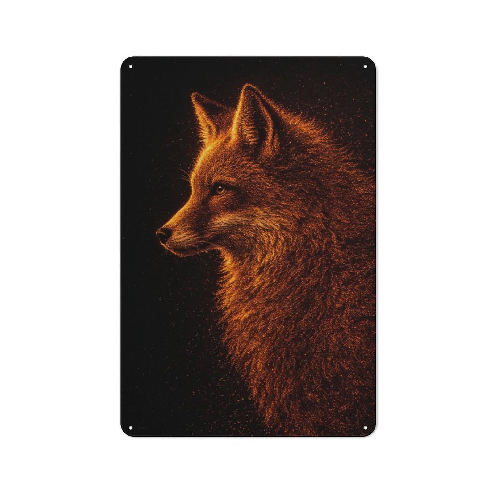 Metal Wall Sign 30x20cm Featuring Fiery Fox Portrait for Garage Or Workshop, Suited to DIY Enthusiasts