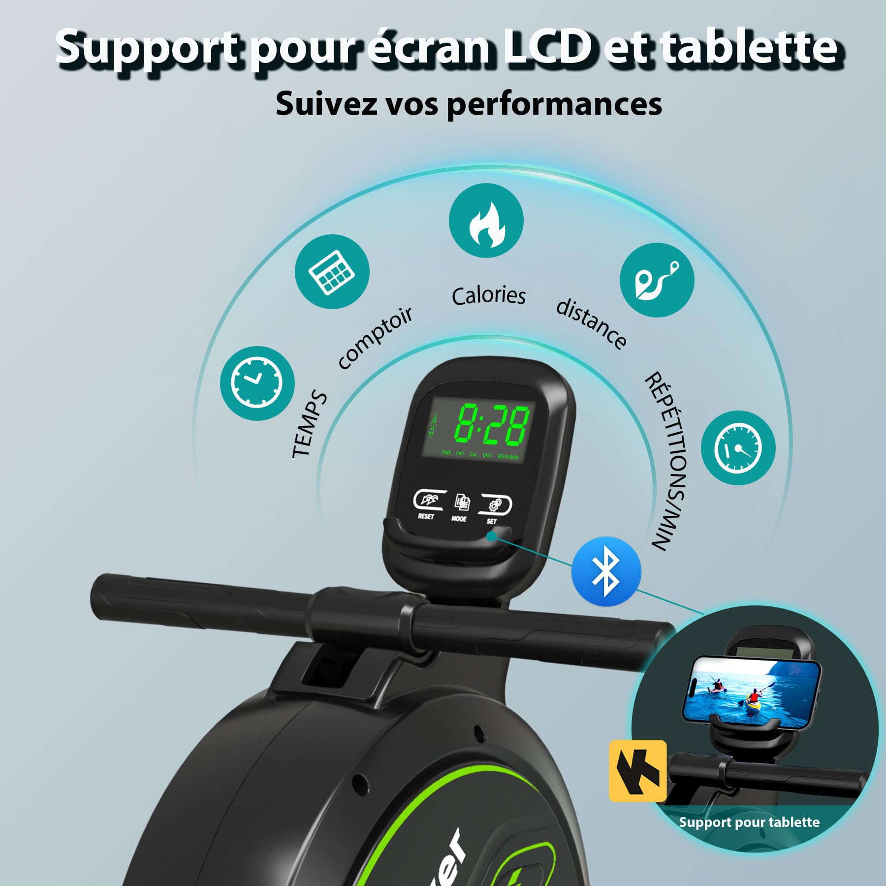 Wenoker Rameur Musculation d'Appartement, 32 Niveaux de Résistance, Rameur Magnétique avec APP & Écran LCD, Exclusive, Silencieux pour Entraînement Cardio, Capacité 160 kg, Rangement Vertical
