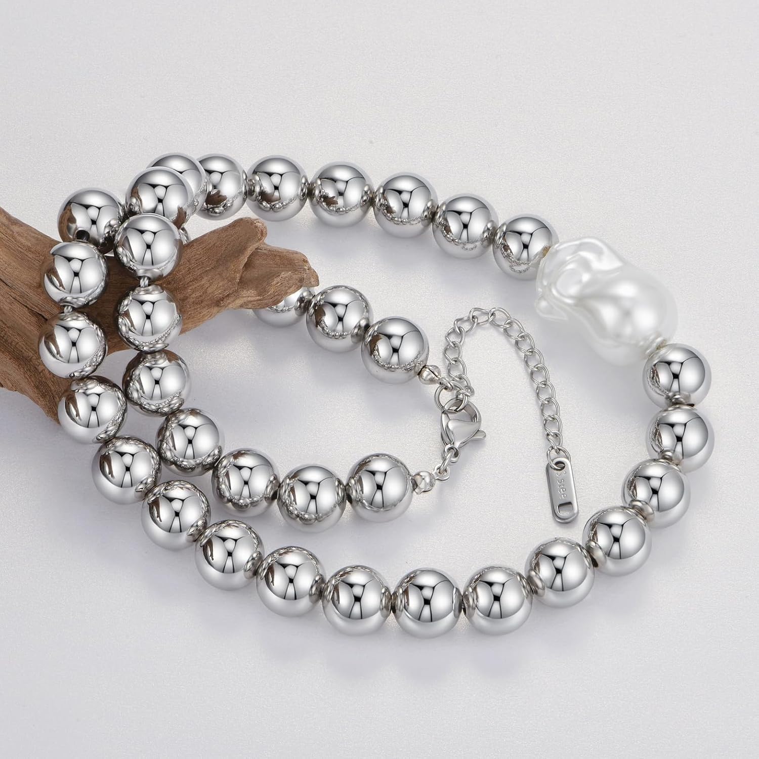 Natural Freshwater Baroque Pearl Necklace 14K Gold Plated Dainty Choker Necklace for Women Girls Snake Chain/Cuban Link/Paperclip/Ball Beaded Chain/Tennis Chain Fashion Jewelry for Gift - Image 5