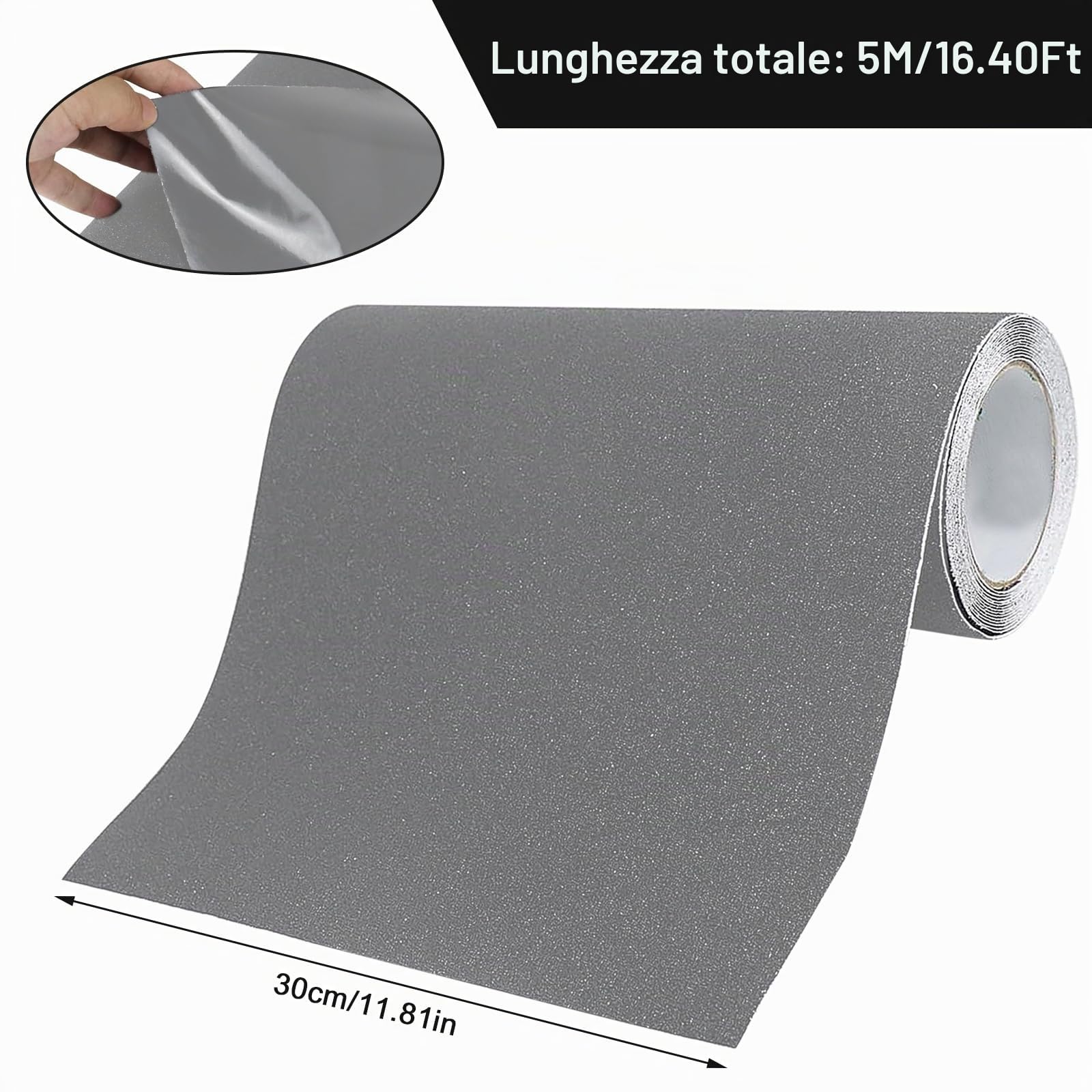 Nastro antiscivolo autoadesivo, 30 x 500 cm, antiscivolo, per gradini antiscivolo per interni ed esterni (grigio)