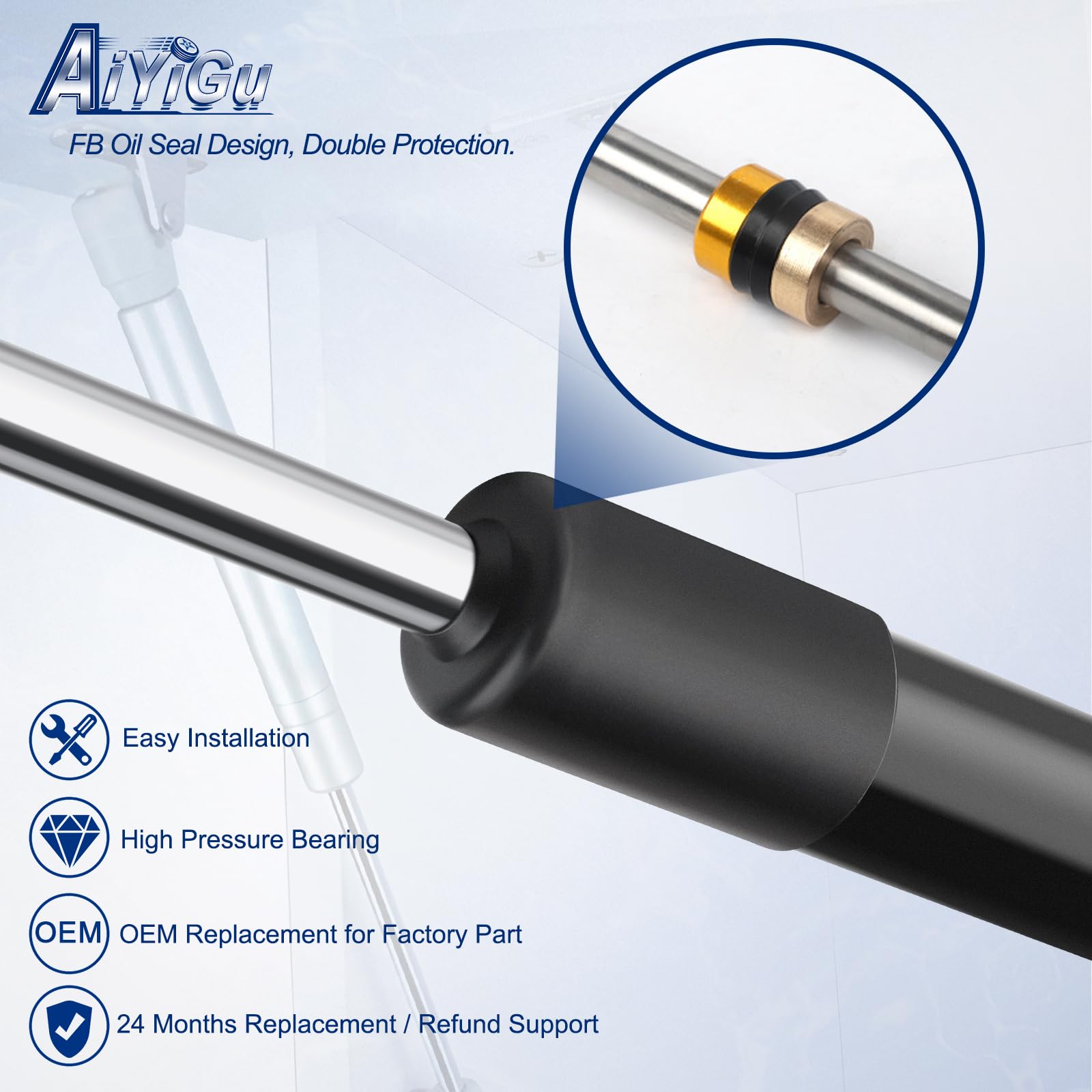 Pair Of Gas Struts For LEER Truck Topper Rear Door - 24" Extended, 14.75" Compressed, 67LB Force Each