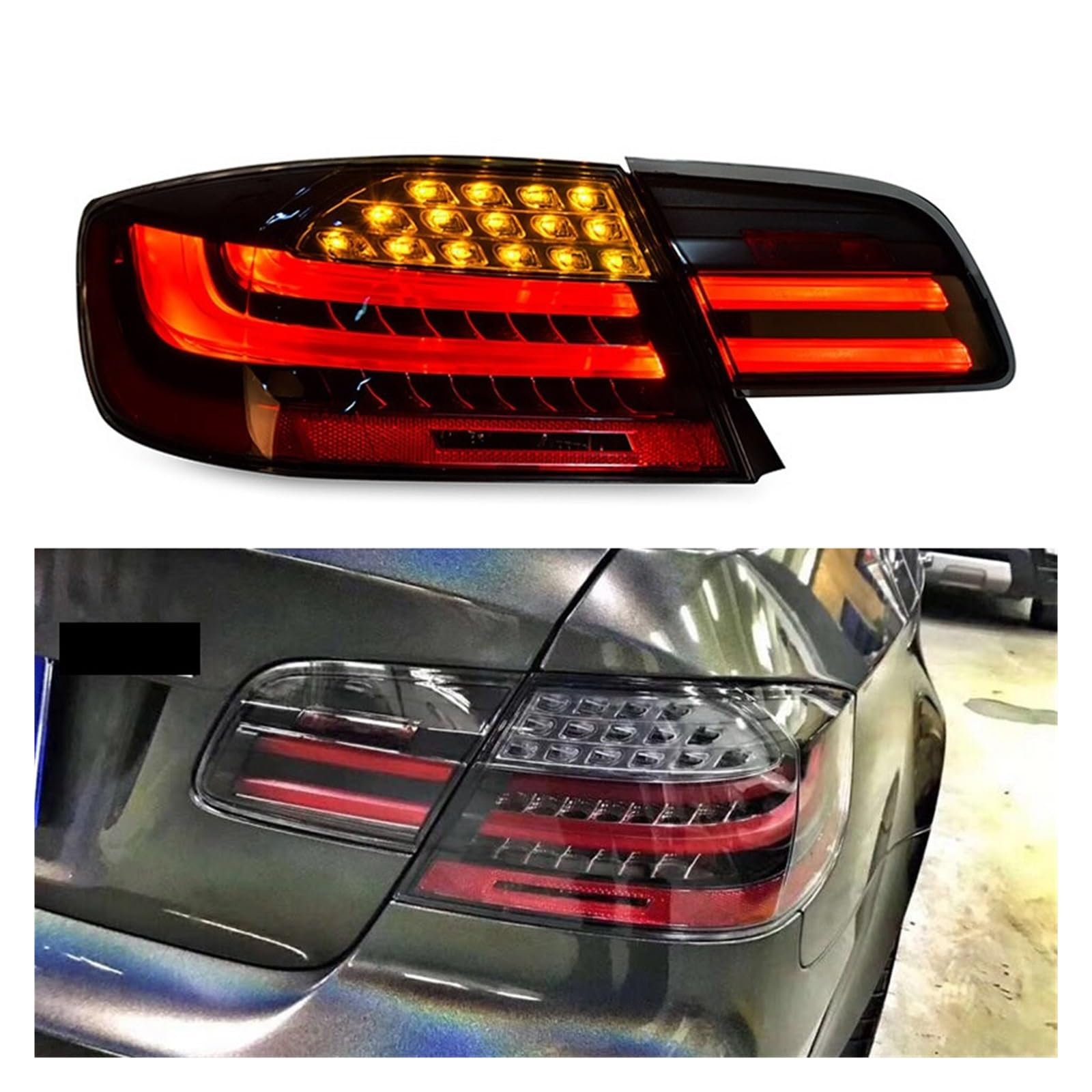 Tylne światło LED samochodu Taillight kompatybilne z BMW serii 3 Coupe M3 E92 LED tylne światło drogowe + światło hamowania + bieg wsteczny + dynamiczny kierunkowskaz (Color : Black)