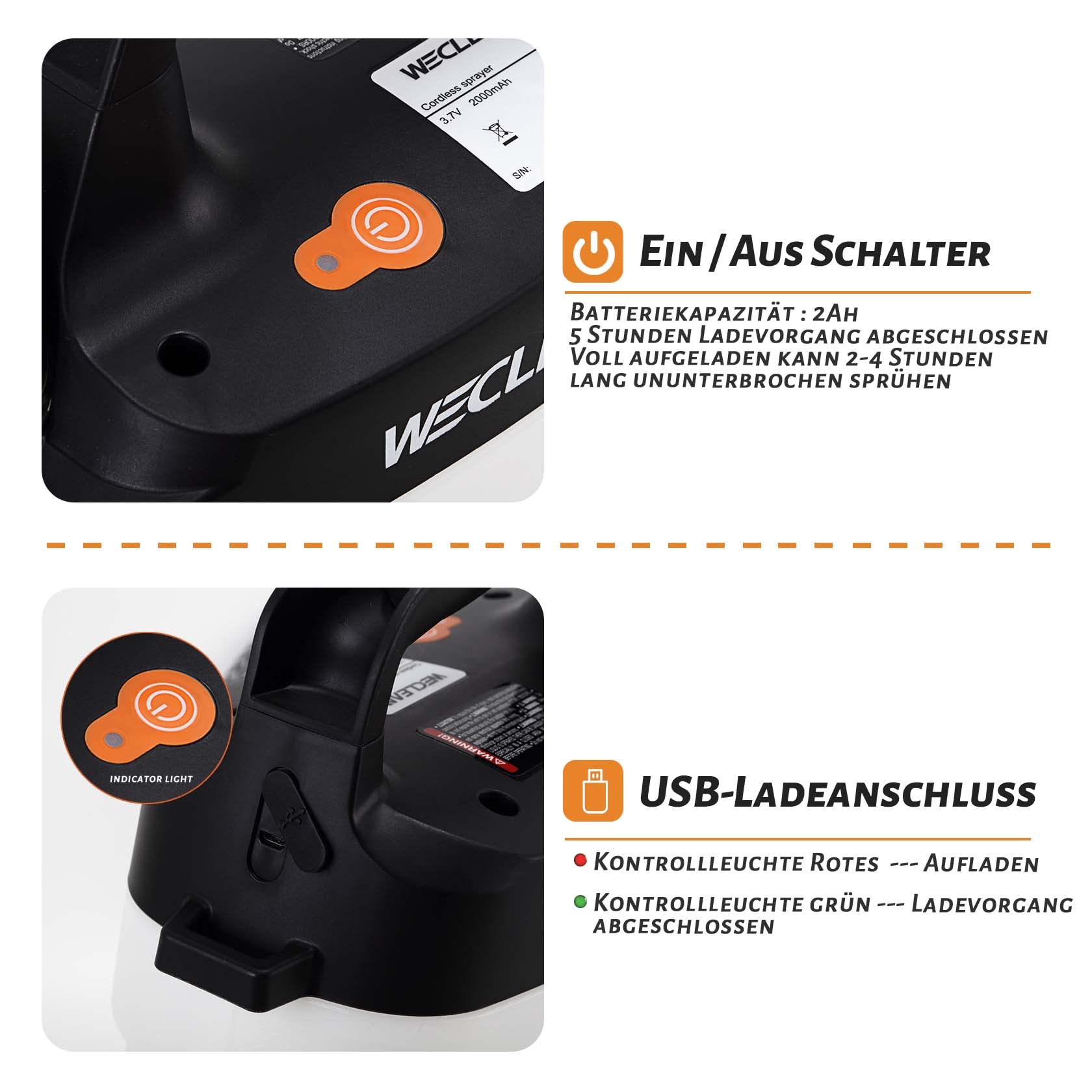 WECLEAN 8L Elektrischer Akku-Drucksprüher für Gartenarbeit, Pflanzenschutz und Reinigungs-/Desinfektionsarbeiten - Lithium-Ionen Akku für langlebige Performance