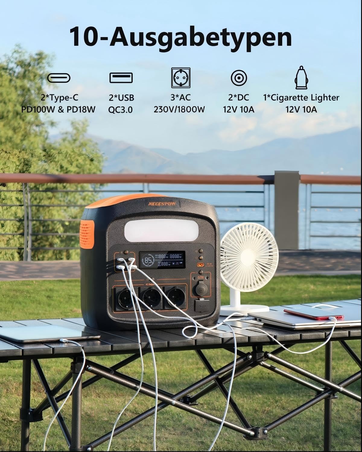 Powerstation con pannello solare da 100 W, 1102,5 Wh LiMnFePO4, stazione di alimentazione portatile, presa CA da 1800 W, alimentazione mobile portatile per camper, campeggio, fai da te e corrente di