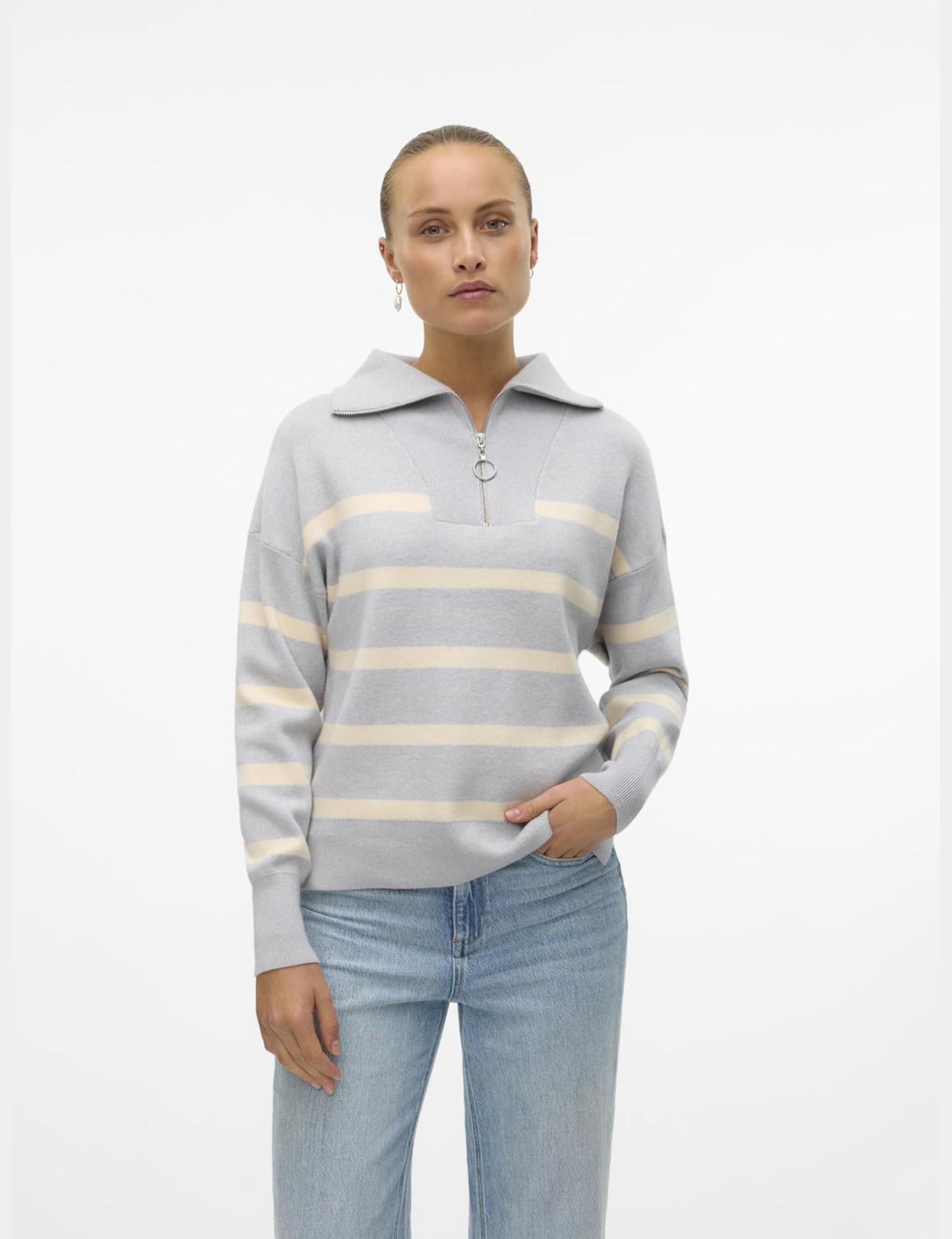 VERO MODA Sweter Kobiety Vmsaba Stripe Ls Highneck Blouse Ga Noos