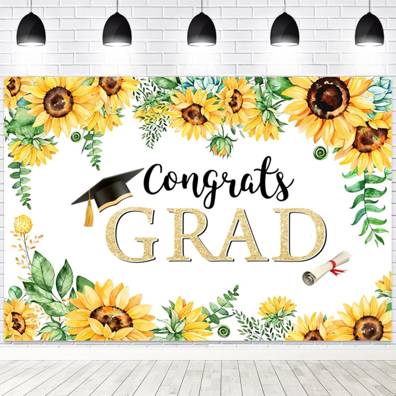 Amazon.com : Yeele 8x6ft Sunflowers Graduation Backdrop Congratulations ...