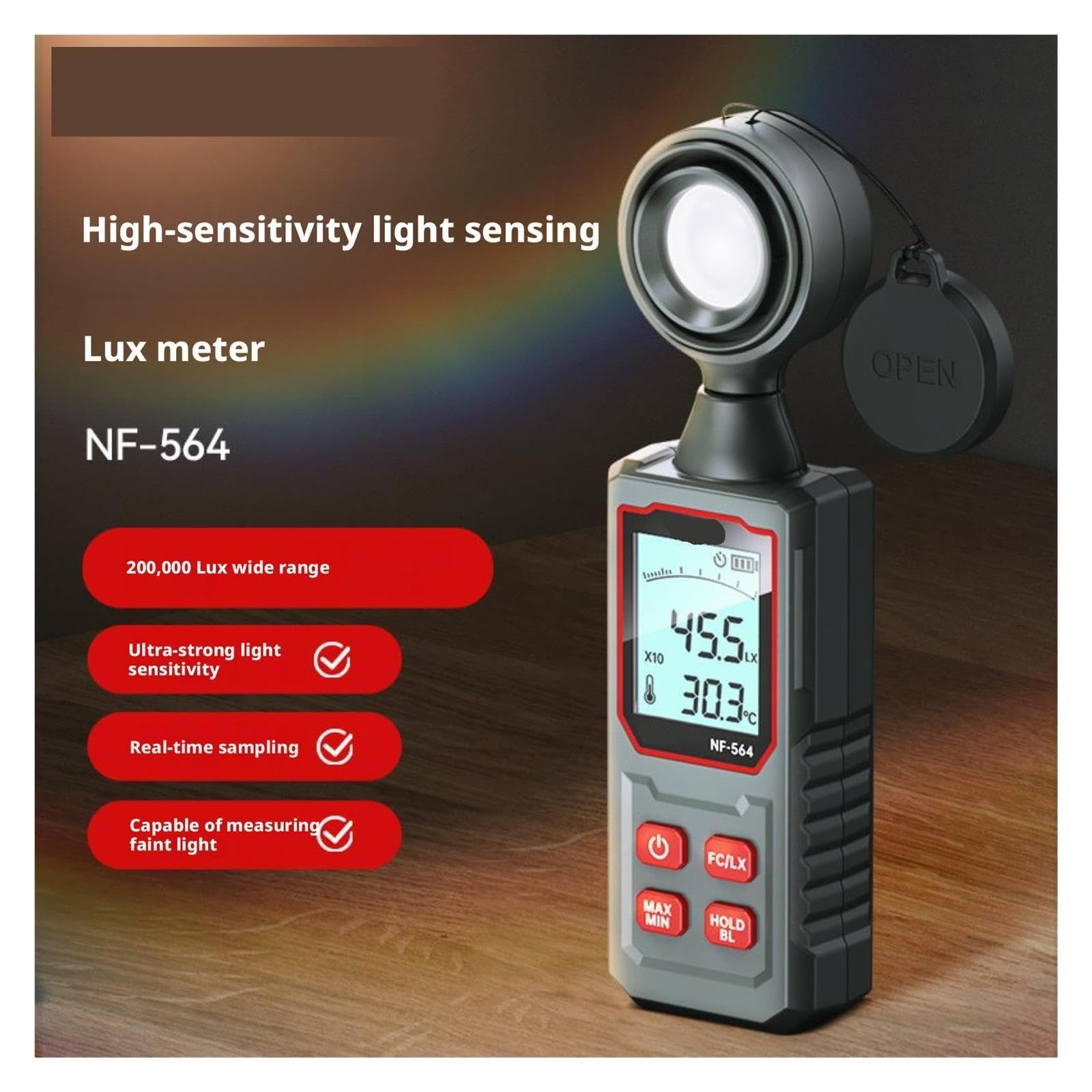 Medidor de Luz, Medidor de Lux Digital Alta precisión NF-564 luz 200.000 Probador múltiple