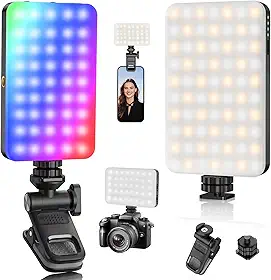 KOSCHEAL Luz para Gravar Vídeo com Clip, Luz de LED Portátil 129 LEDs 3000mAh - 3 Modos, 10 Níveis 2500K-9500K para Selfies e Lives
