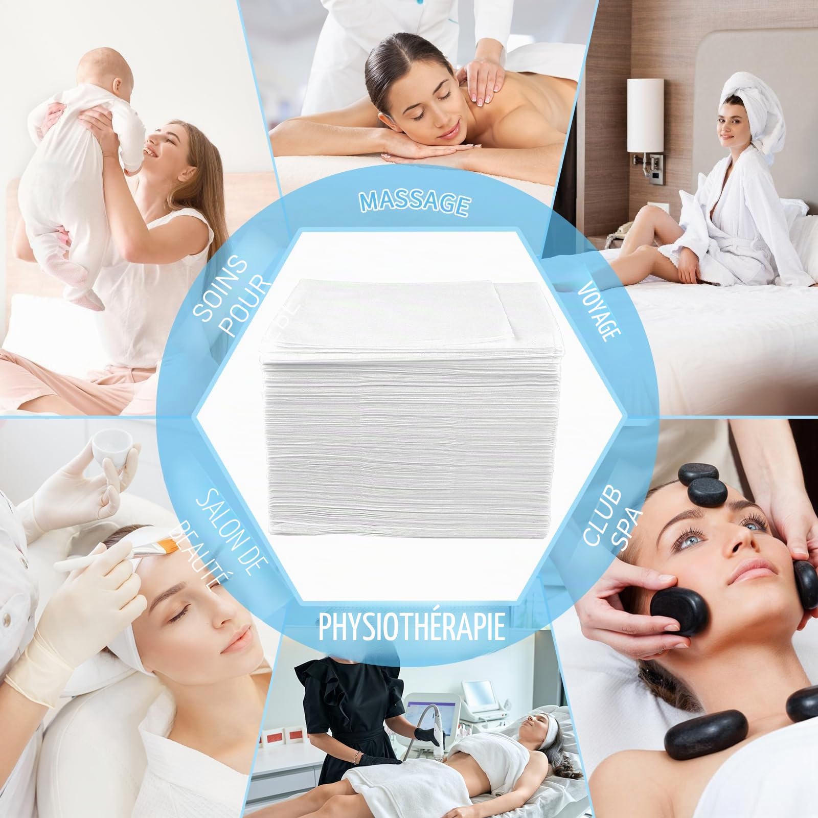 Lot de 50 draps-housses jetables pour table de massage avec élastique, respirant et jetable, en tissu non tissé, usage unique pour salon de beauté, tatouage, lit de cils faciaux, 88,9 x 218,4 cm