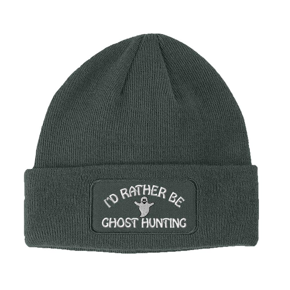 Speedy Pros Patch Beanie for Men & Women I'd Rather Be Ghost Hunting Embroidery Acrylic Skull Cap Hats Dark Grey 1 Size