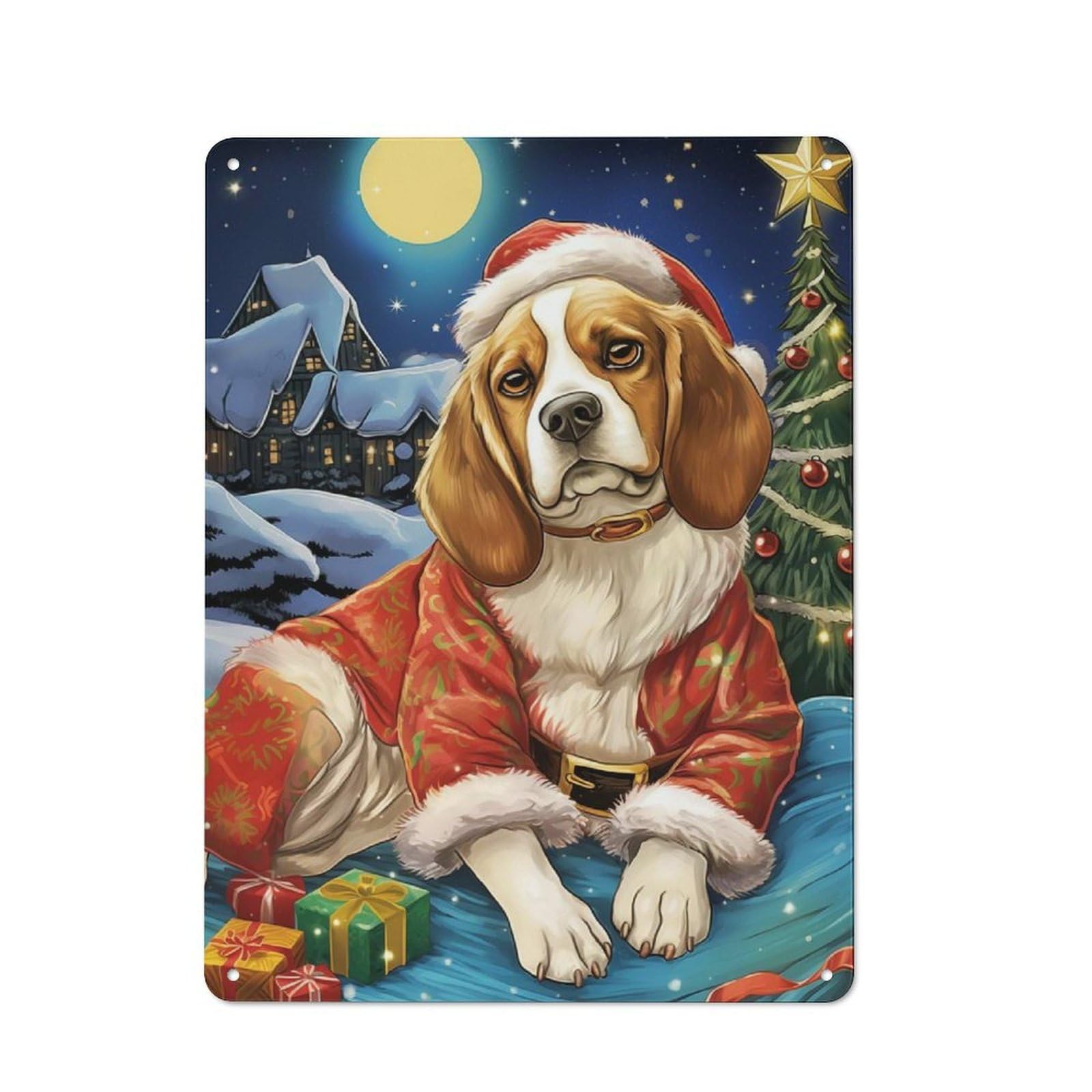 Vintage Beagle Xmas Vintage Tin Sign 40x30cm, Cafe Wall Decor for Bakery, Diner, Cafe Or Family Room