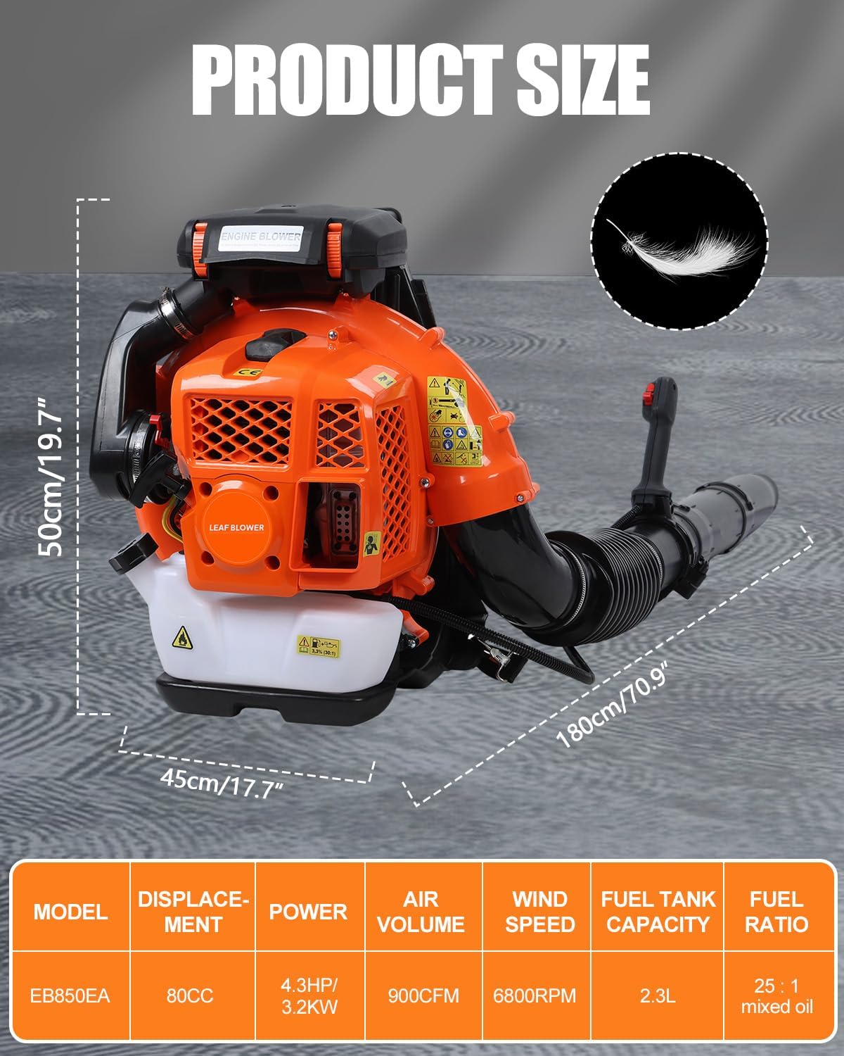 80cc Backpack Leaf Blower, Gas Powered, 2 Stroke, 90CFM/230MPH, Variable Speed & Control, Low Noise Gas Blowers for Commercial Lawn Care, Yard Snow & Debris Removing