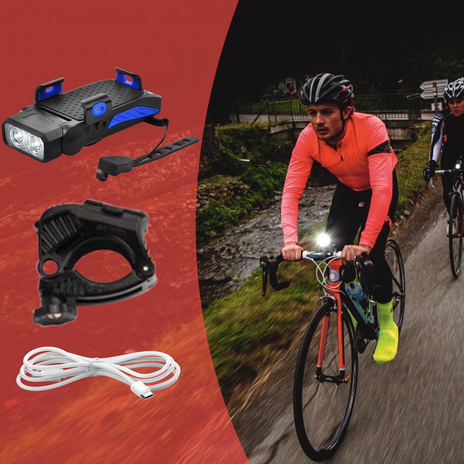 Phare Vélo avec Klaxon - Sécurité Nuit avec Alarme Sonore - Système d'Éclairage Puissant Guidon avec Alarme Sonore pour Cyclistes Niveaux Phare Vélo avec Klaxon - Sécurité Nuit avec Alarme Sonore - Système d'Éclairage Puissant Guidon avec Alarme Sonore pour Cyclistes Niveaux