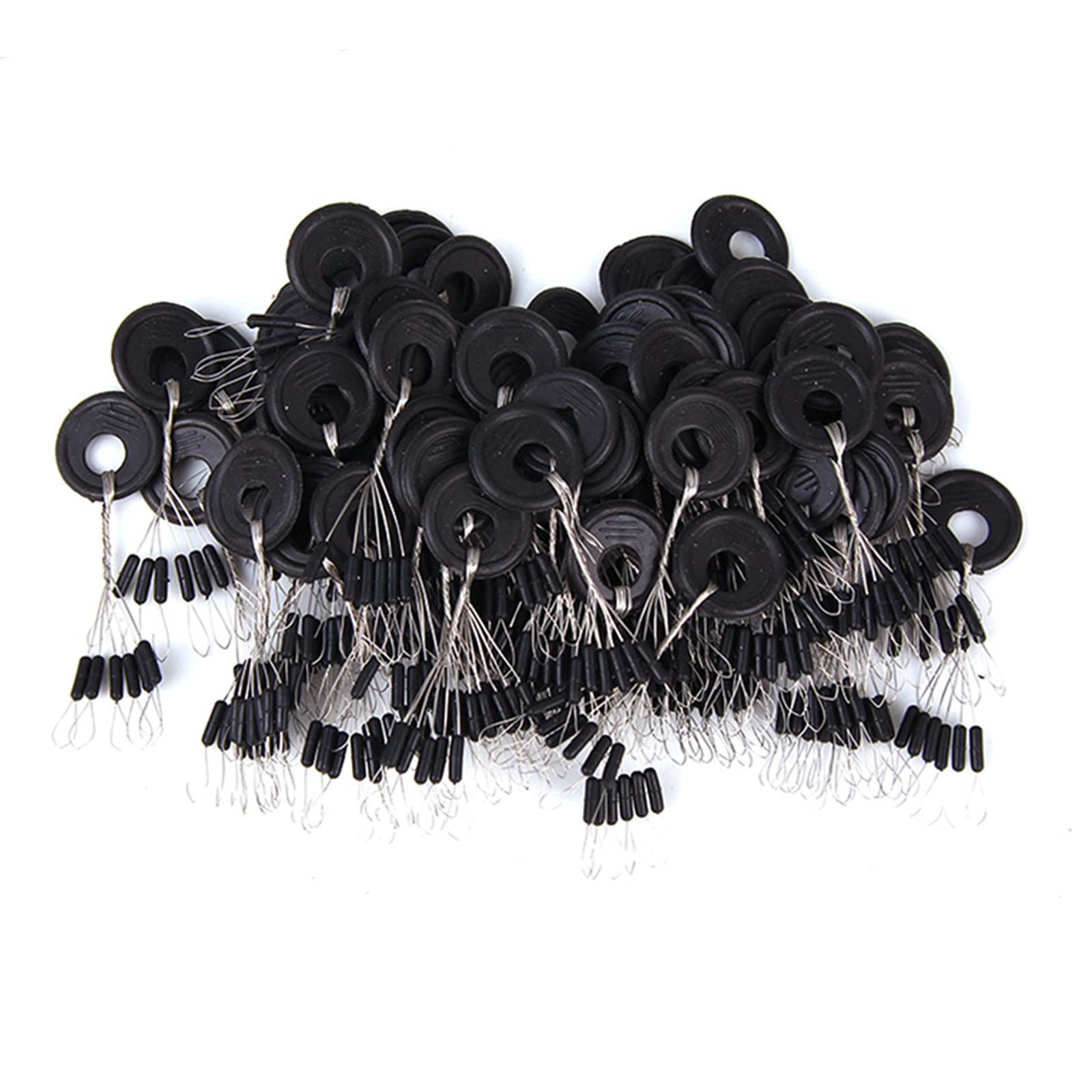 Bobber stopper da pesca, 300 pezzi, 50 gruppi/set di perline in gomma nera, tappo galleggiante da pesca, Forma cilindrica., L