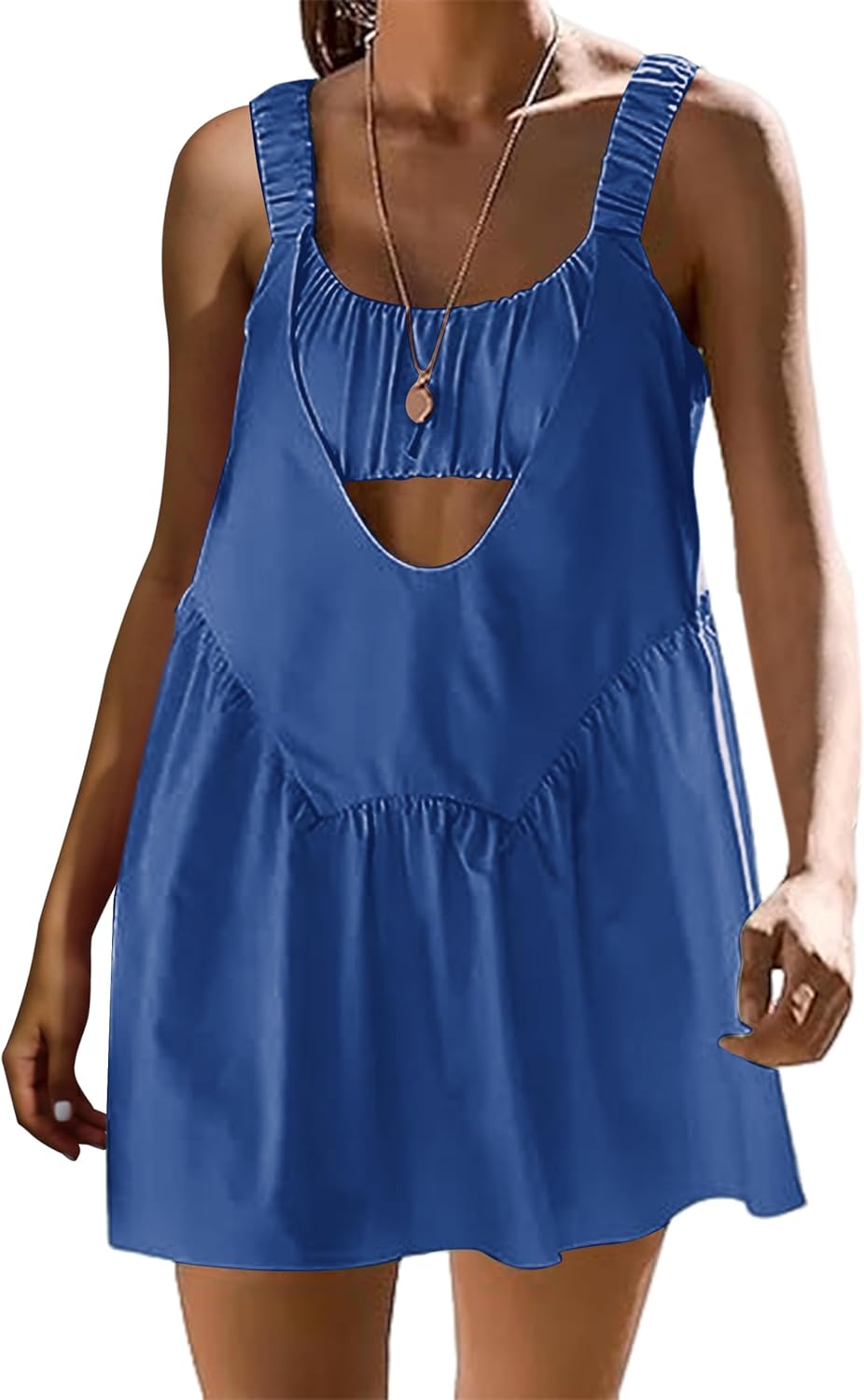 Women Tennis Dress with Built in Shorts and Bra Summer Athletic Dresses Hot Shot Mini Dress Cut Out 2 Piece Outfits