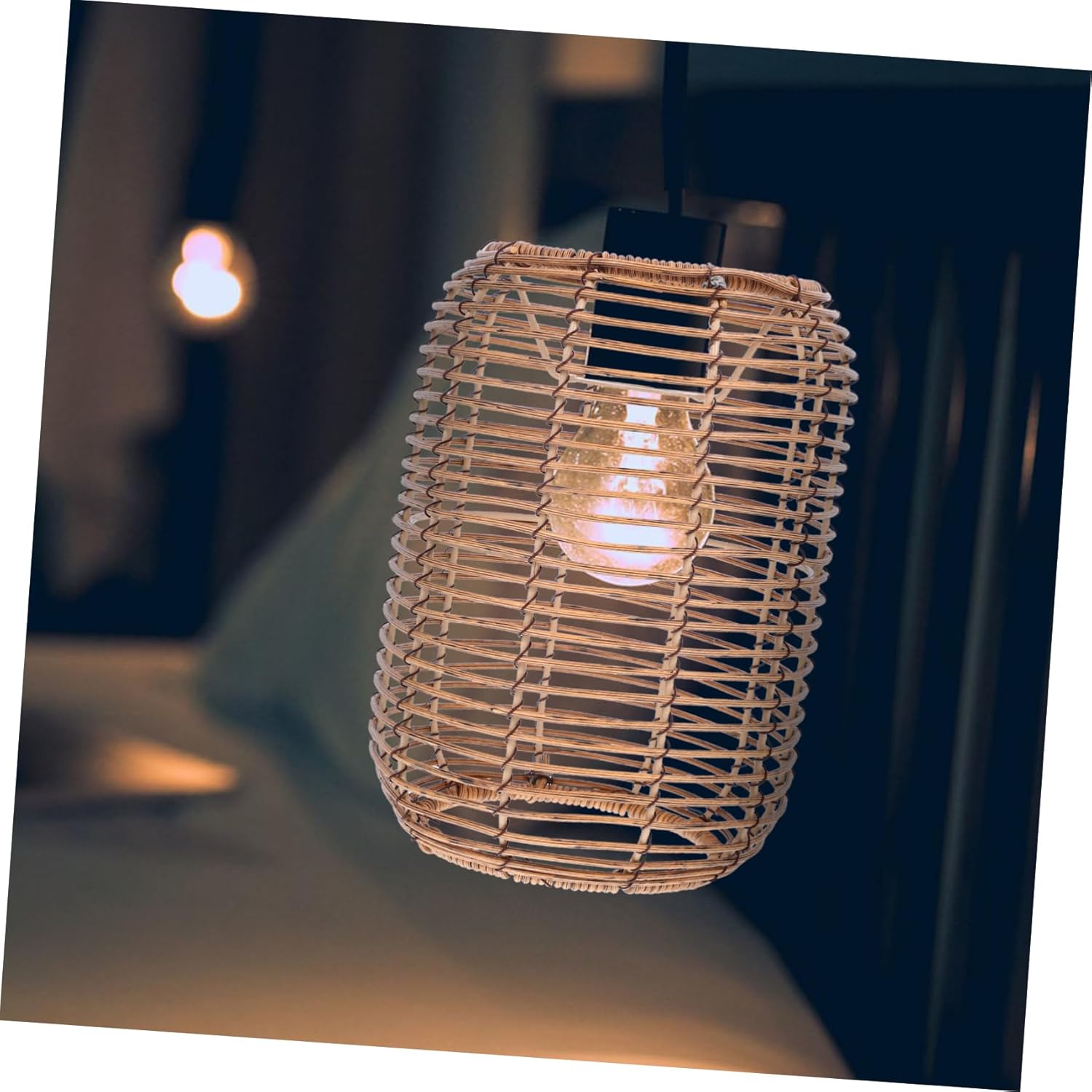 jojofuny Lamp Shade Retro Woven Ceiling Light Fixture Durable Rattan Style Hanging Lamp Shade for Home Decoration for Farmhouse and Rustic Interiors