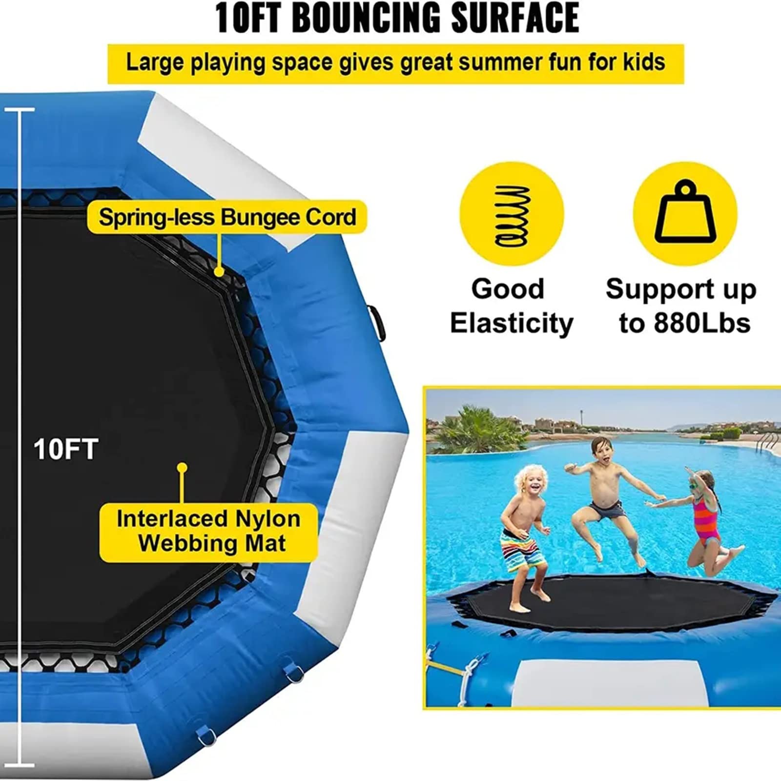 Hamaca inflable para cama elástica de agua con inflador eléctrico, escalera de cuerda, cuerdas de amarre, ancla, plataforma de salpicaduras para diversión en la piscina y el lago