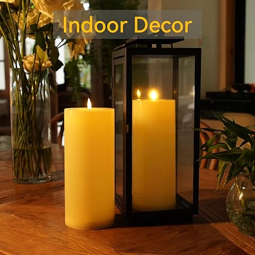 Miniatura 10 de Velas grandes de 10 x 4 pulgadas para exteriores con temporizador, velas parpadeantes impermeables sin llama, funcionan con pilas con control