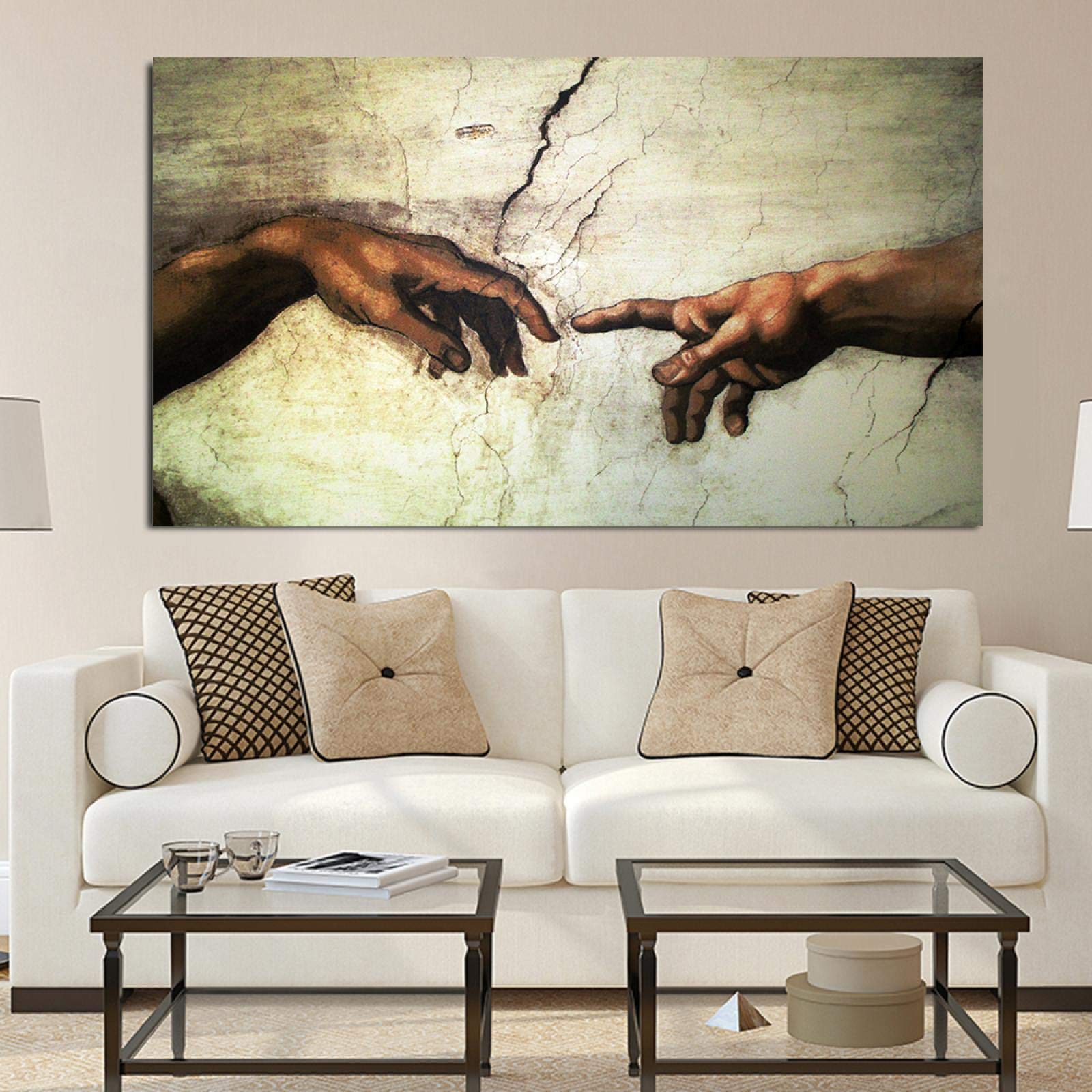 Canvas Schilderij Creation of Adam! Hand van God! Klassieke Religie Muur Foto 'S Voor Woonkamer Beroemde Art Print En Posters 20x40 cm Frameloos
