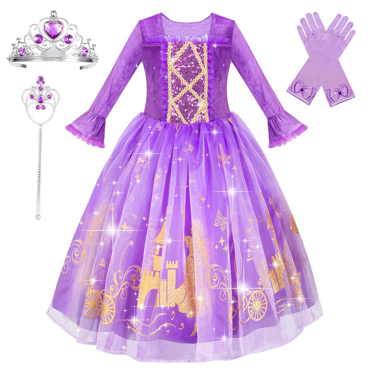 strapless open back dress Disney Tangled Rapunzel Deluxe Costume Child Purple
