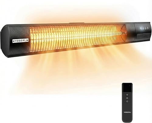 YESERLl - Calentador eléctrico de patio con control remoto, calentador de 1500 W, calentamiento rápido con 3 ajustes de potencia, silencioso