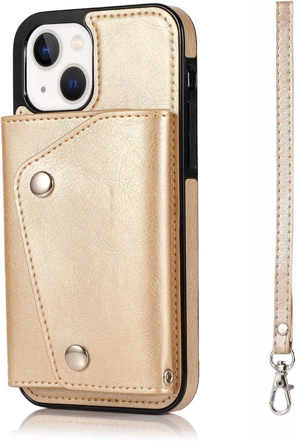 Étui portefeuille en cuir premium pour iPhone 14 Pro Max, housse magnétique or haut de gamme