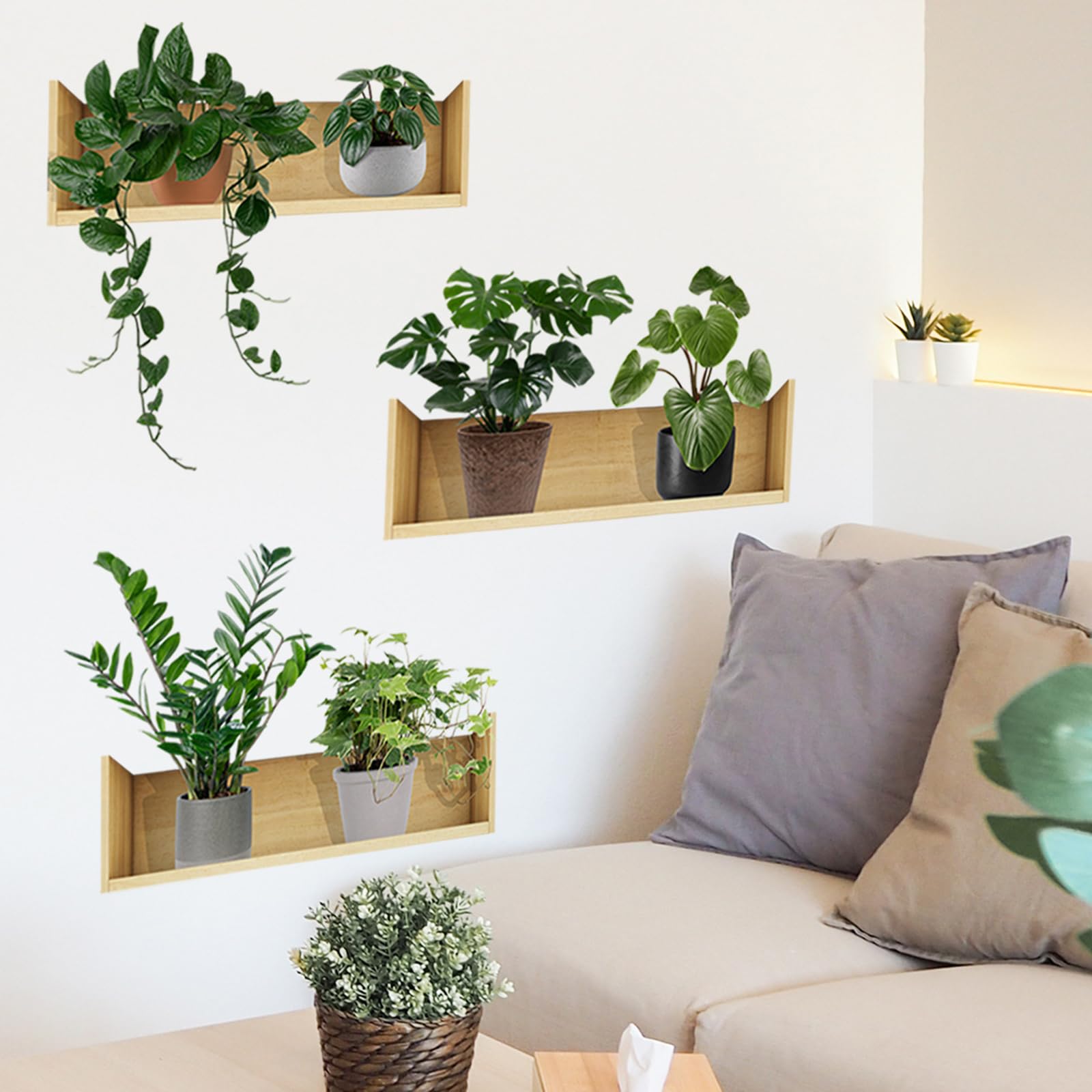 Calcomanías de pared de plantas verdes en 3D, bonsái, plantas tropicales, vinilo creativo para despegar y pegar, decoración de pared extraíble para oficina, hogar, sala de estar, dormitorio (planta