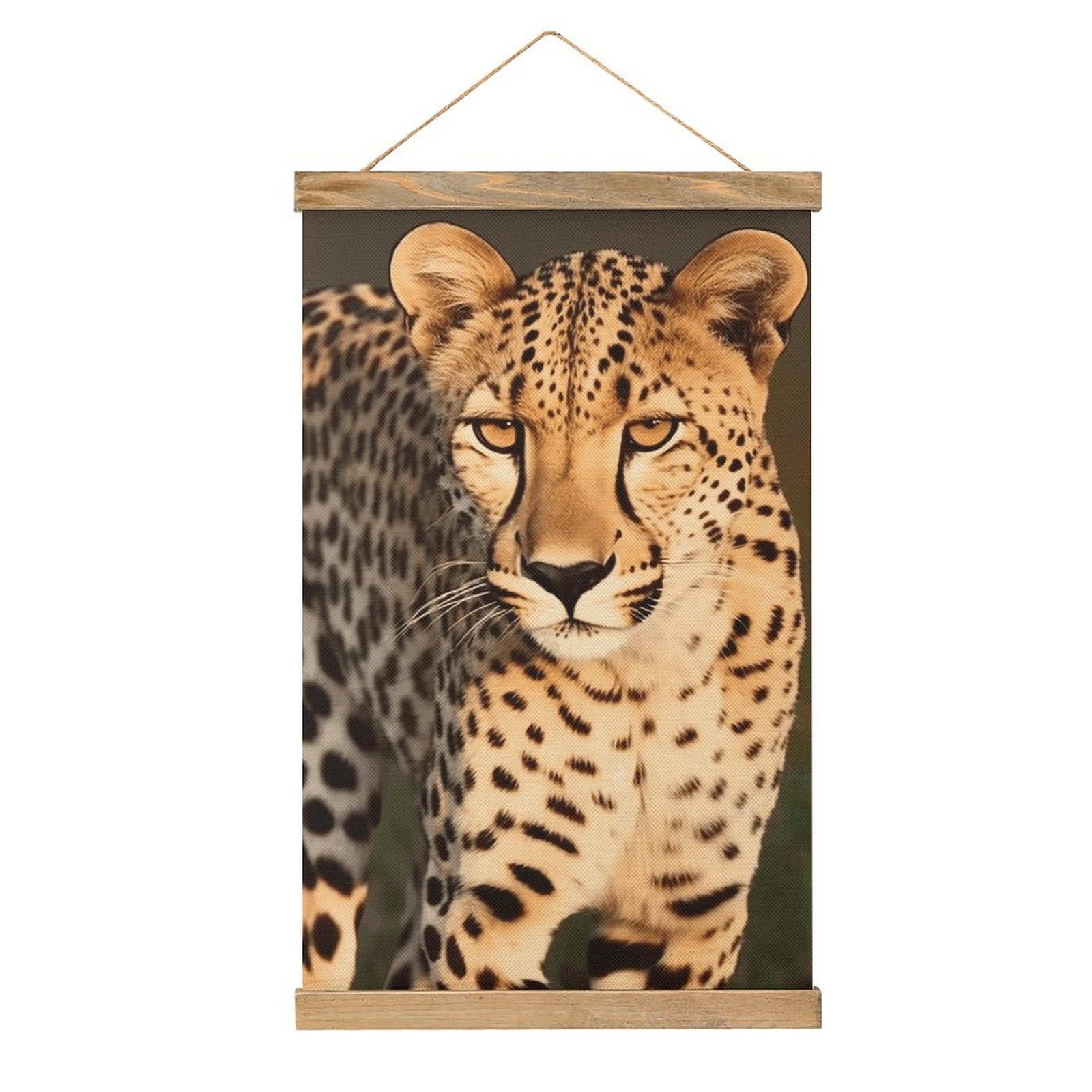 Fodpand Style Wild Cheetah Wall Art 20.4"X13.1" - Linen Canvas Hanging Banner Poster With Wooden Frame, Pictures Artwork Wall Art Decor For Living Room Bedroom Office, Ready To Hang