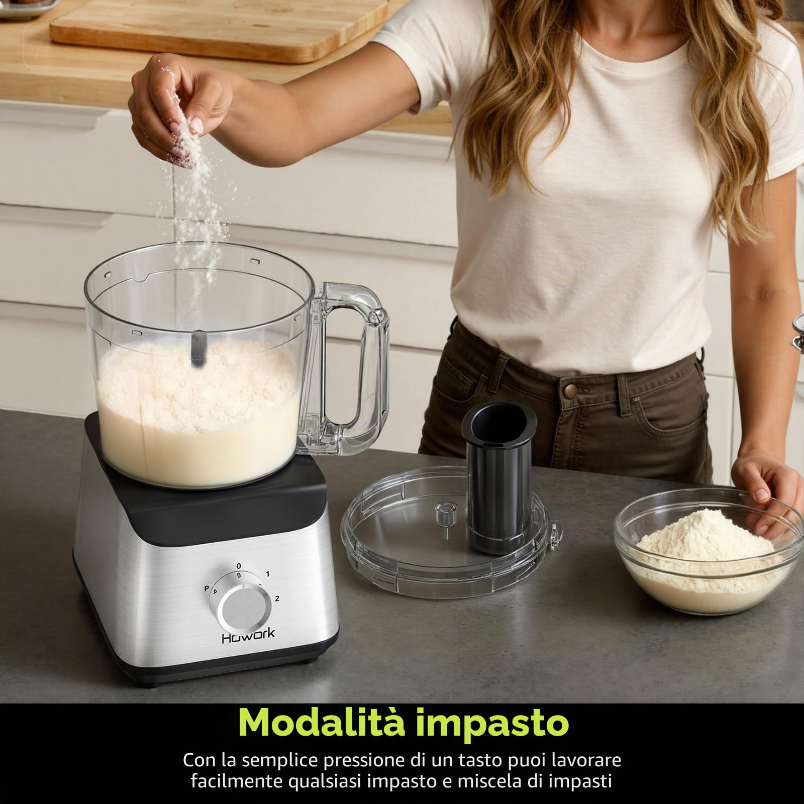 Howork Robot da Cucina multifunzione 1500W, Multifunzione di Grande Capacità, Per Tritare, Affettare, Sminuzzare, Tritare, Frullare, Sminuzzare,Farcire e Impastare, Acciaio Inox Nero