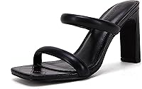 Coutgo Women's Square Open Toe Two Strap Heeled Sandals - 3.5" Backless Slip-On Mules for Everyday Fashion