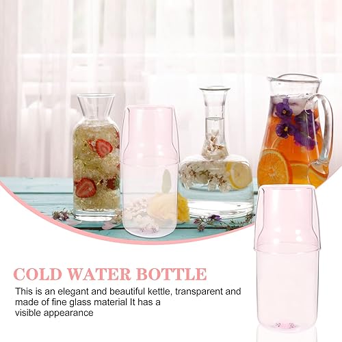 Miniatura 2 de MARURY Juego de agua y vidrio para mesita de noche, agua de noche rosa con vaso, jarra de agua de vidrio transparente y taza para agua, té helado,