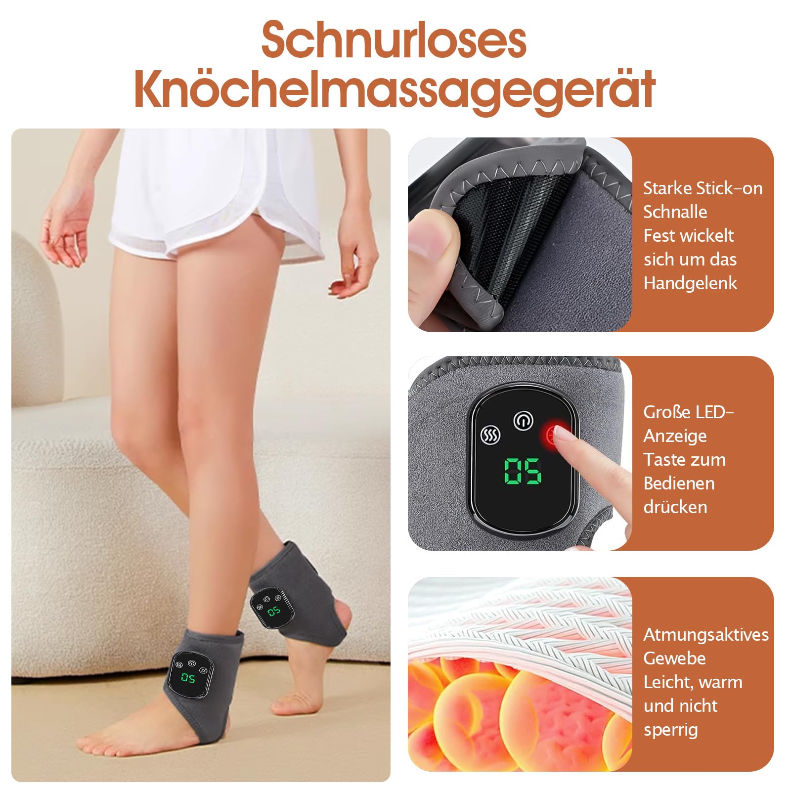 2er-Pack 3-in-1 Tragbares Kabelloses Fußmassagegerät – Für Füße & Knöchel, mit Wärme & Vibration, Geschenk für Männer & Frauen