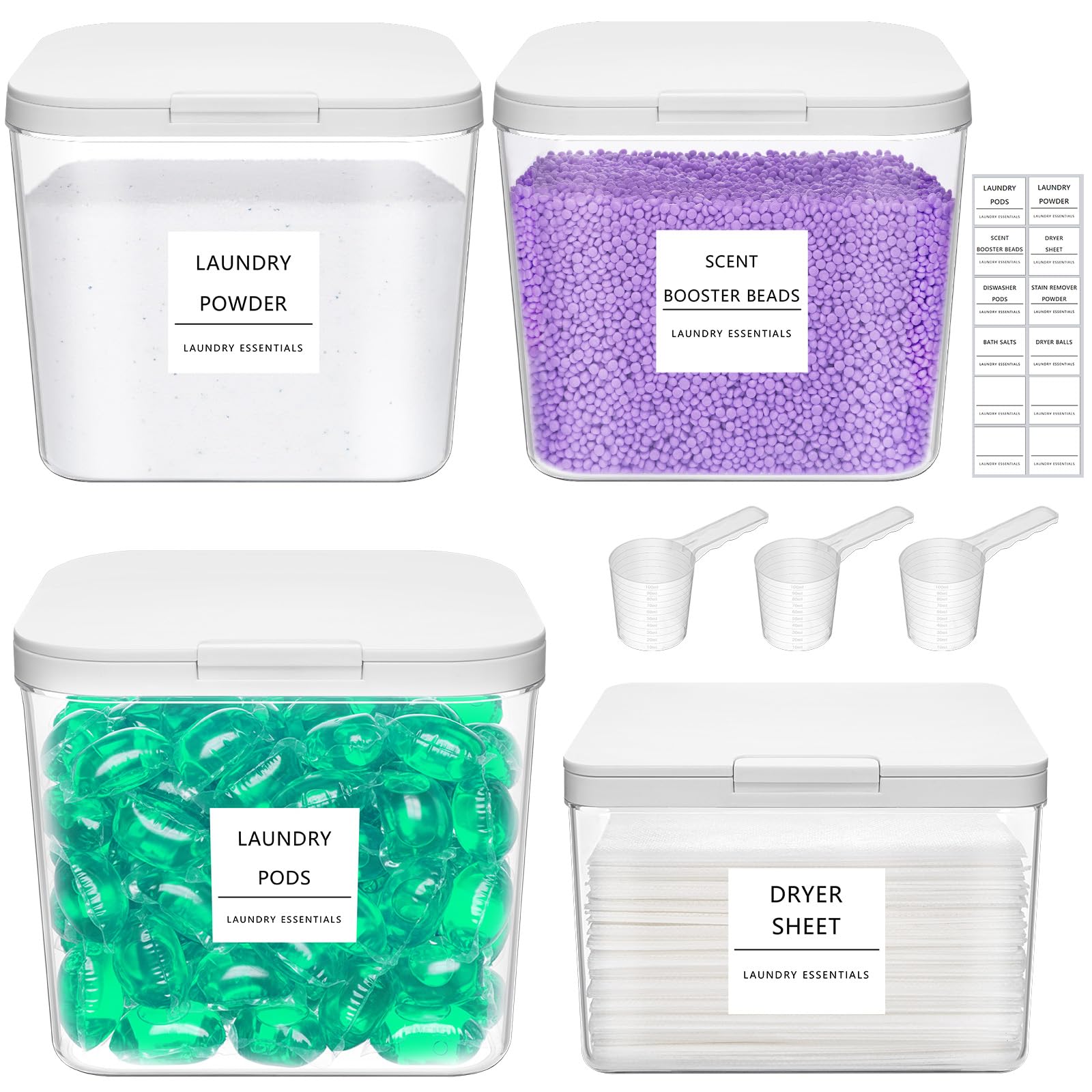Lifewit Laundry Pods Container with Pop-up Lid, 0.5+0.72+1.2 gal, 4 Pcs