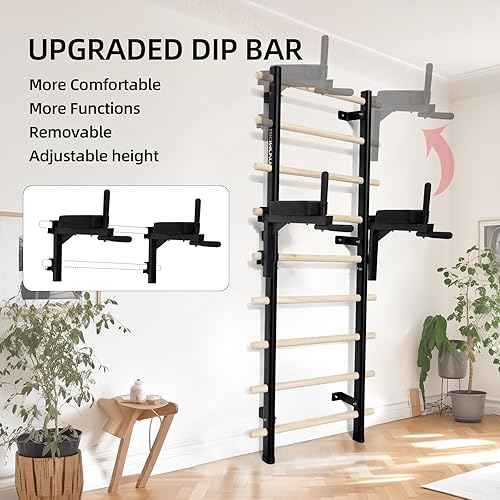 Miniatura 2 de Swedish Ladder Dip Bar Attachment, Fits TS003A Ladder, Wood Stall Bar for School, Physical Therapy and Gymnastics, Multi-grip