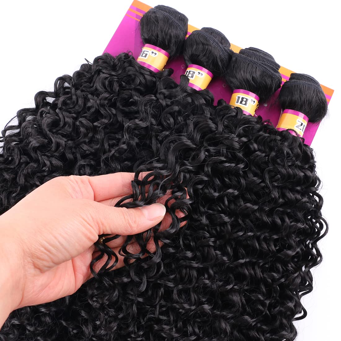 Afro Kinky Curly Synthetic Hair Weave 4 Bundles 16 18 18 20 Inches Color 1B Black Jerry Curl Synthetic Hair Weft Extensions