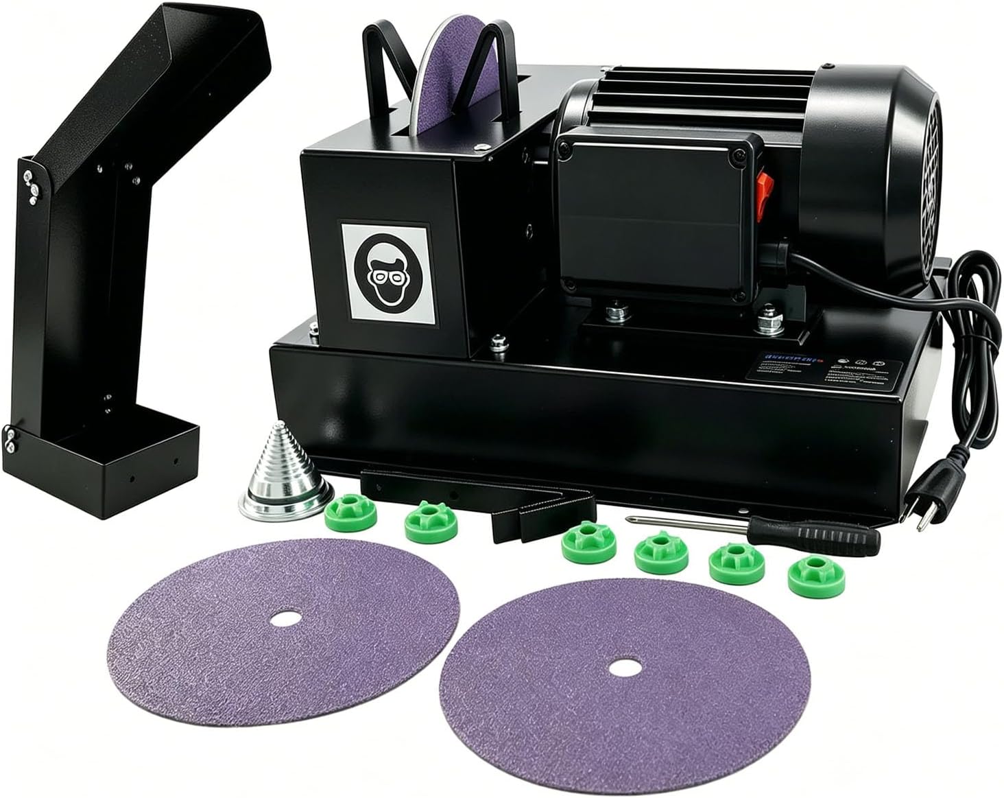 Lawn Mower Blade Sharpener with Upgraded Spark Guard, 1HP 750W Bench Grinder, 9-Inch Ceramic Wheel, 30°/40° Angle Brackets, Extra Sandpapers, for High/Low Lift, Gator & Flat Blades