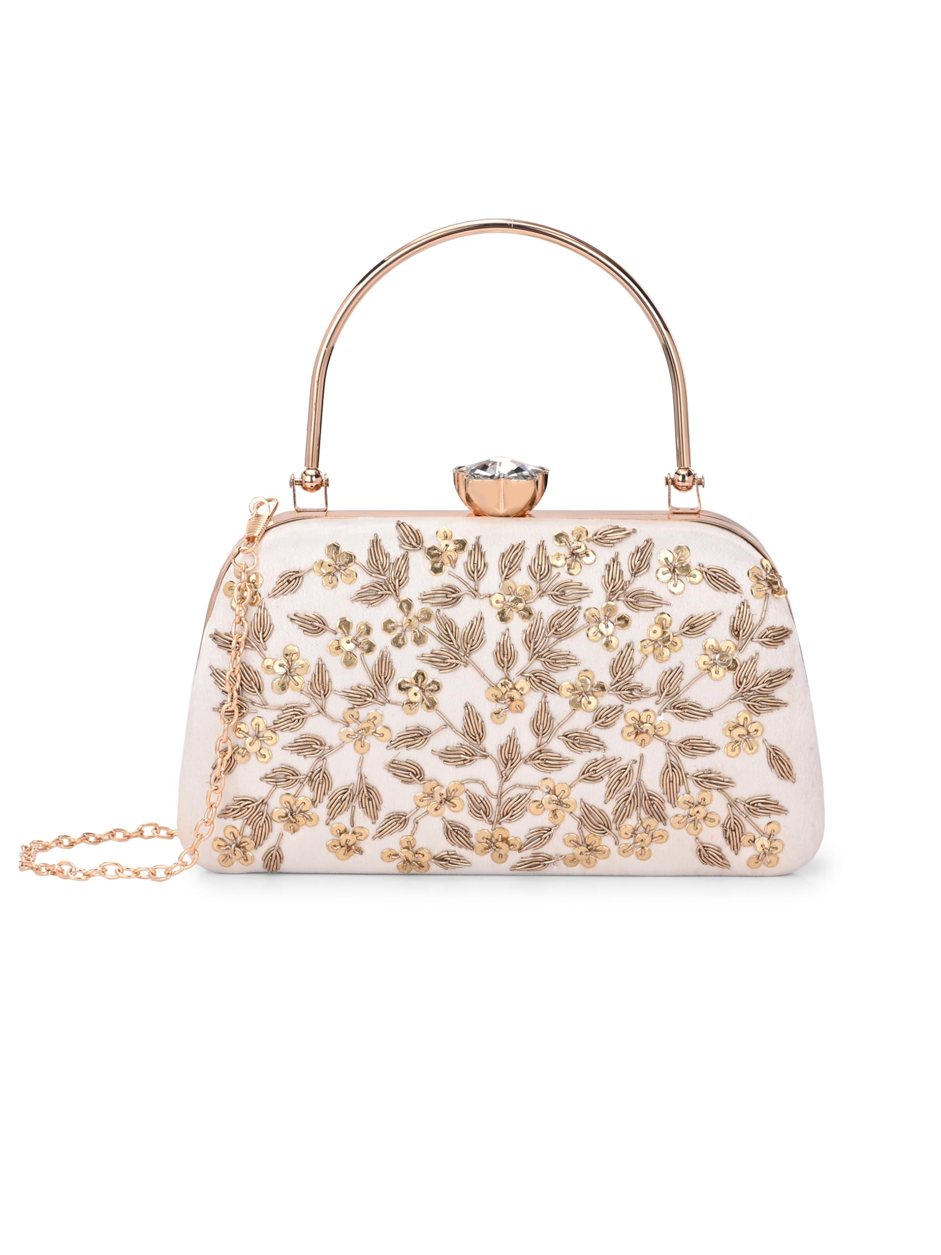 TOOBA Handicraft Women's Embellished Box Clutch Bag With Wrist