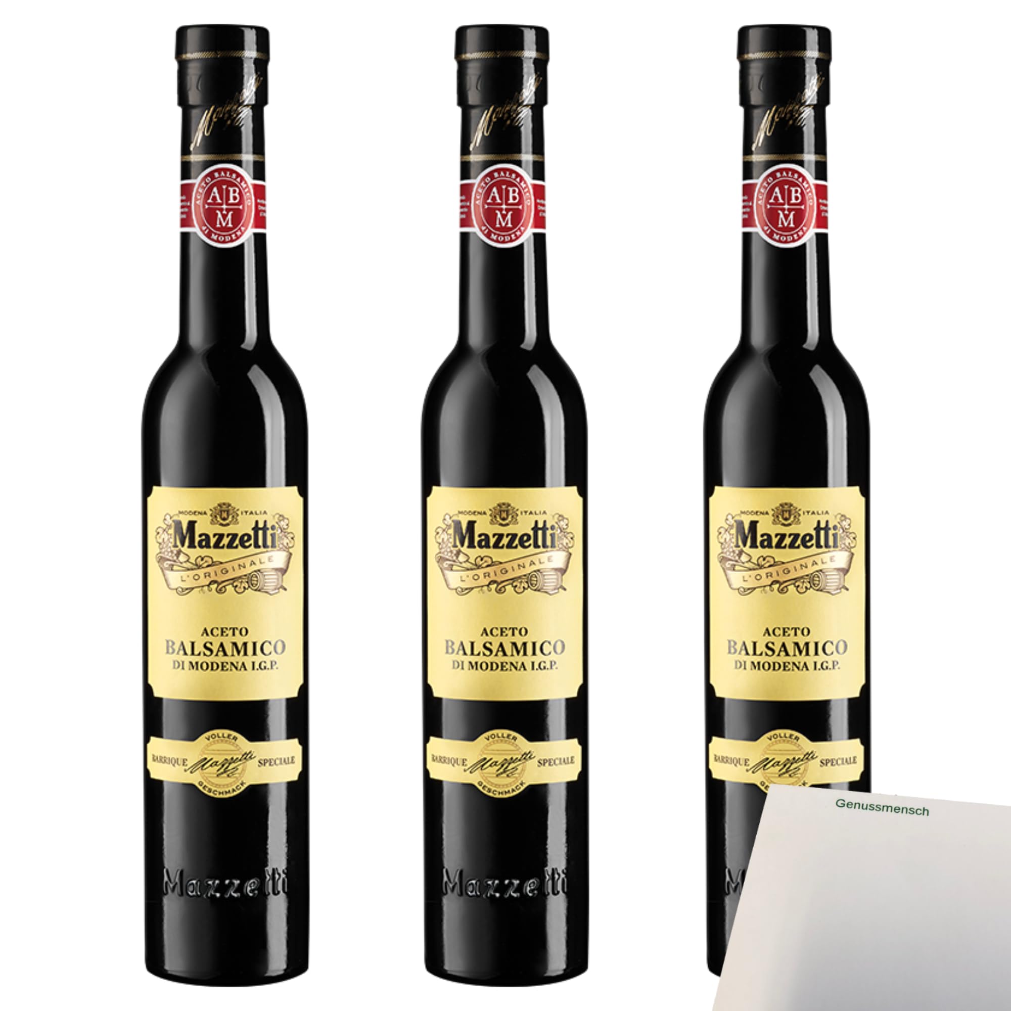 usy Bundle für Mazzetti Balsamico Barrique Speciale/3 Weinblätter 3er Pack (3x250ml Flasche) + usy Block