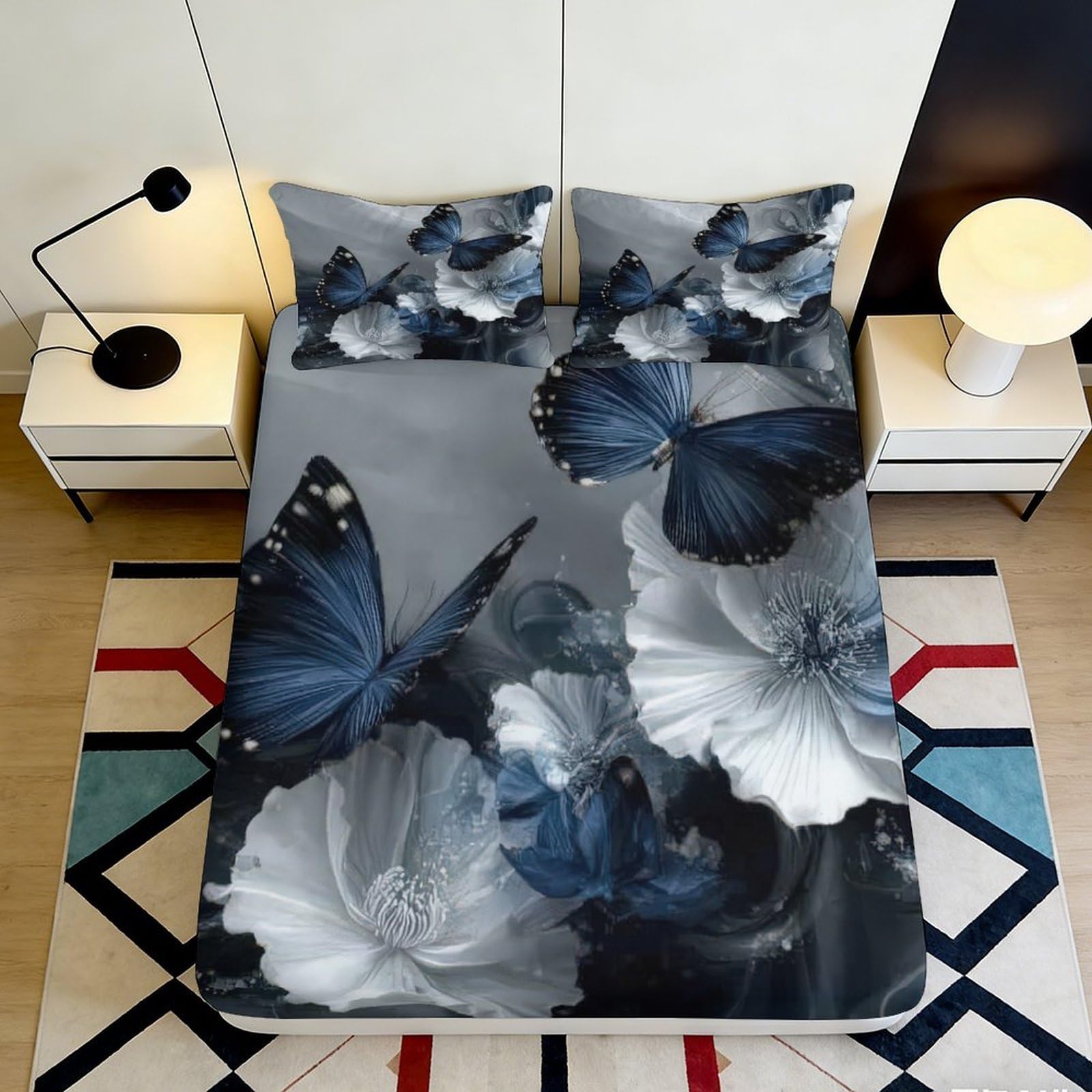 Kzqjxnhpcr Style-10 3D Printed Butterfly Floral Fitted Sheet Microfiber Deep Pocket Non-Slip Butterfly Flower Mattress Fitted Cover Bedroom Home 90X200x25cm 90X200x25cm