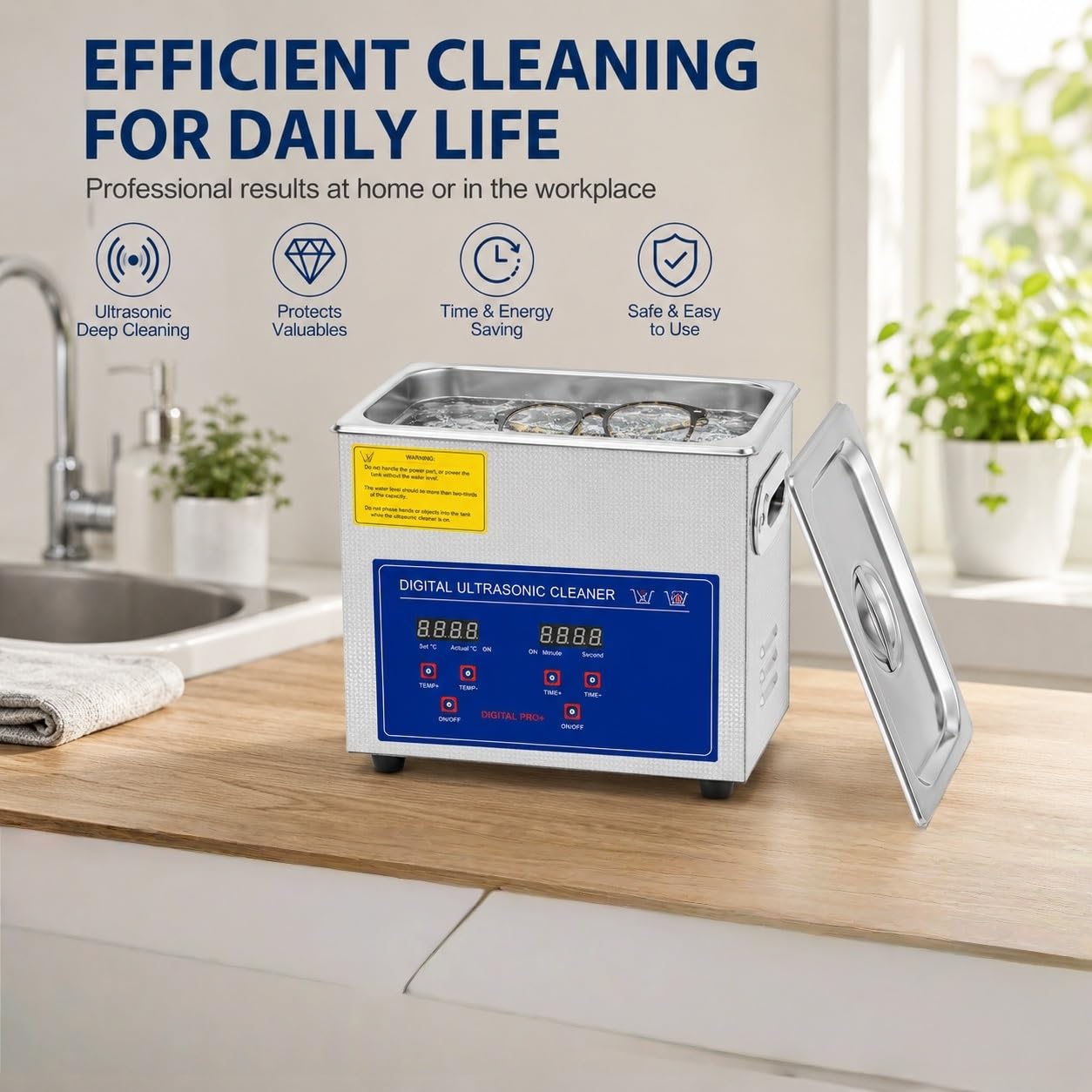 Pulitore a Ultrasuoni 40KHz con Riscaldamento e Timer Digitale, Macchina per Pulizia a Ultrasuoni per Gioielli, Occhiali, Dentiera, Apparecchio Ortodontico, Bite, Orologi, Monete e Parti Metalliche
