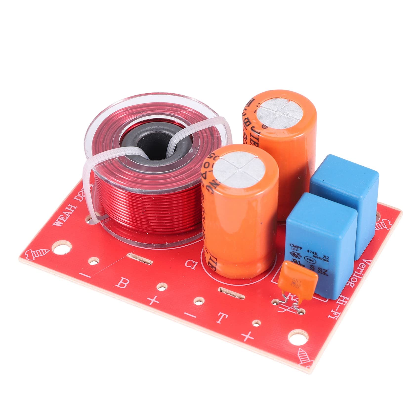 Pasuihcay 2Pcs 2 Way 80W DIY Speaker Filter Circuit Treble Bass Frequency Divider Home Theater HiFi Stereo Audio Crossover Filter, red