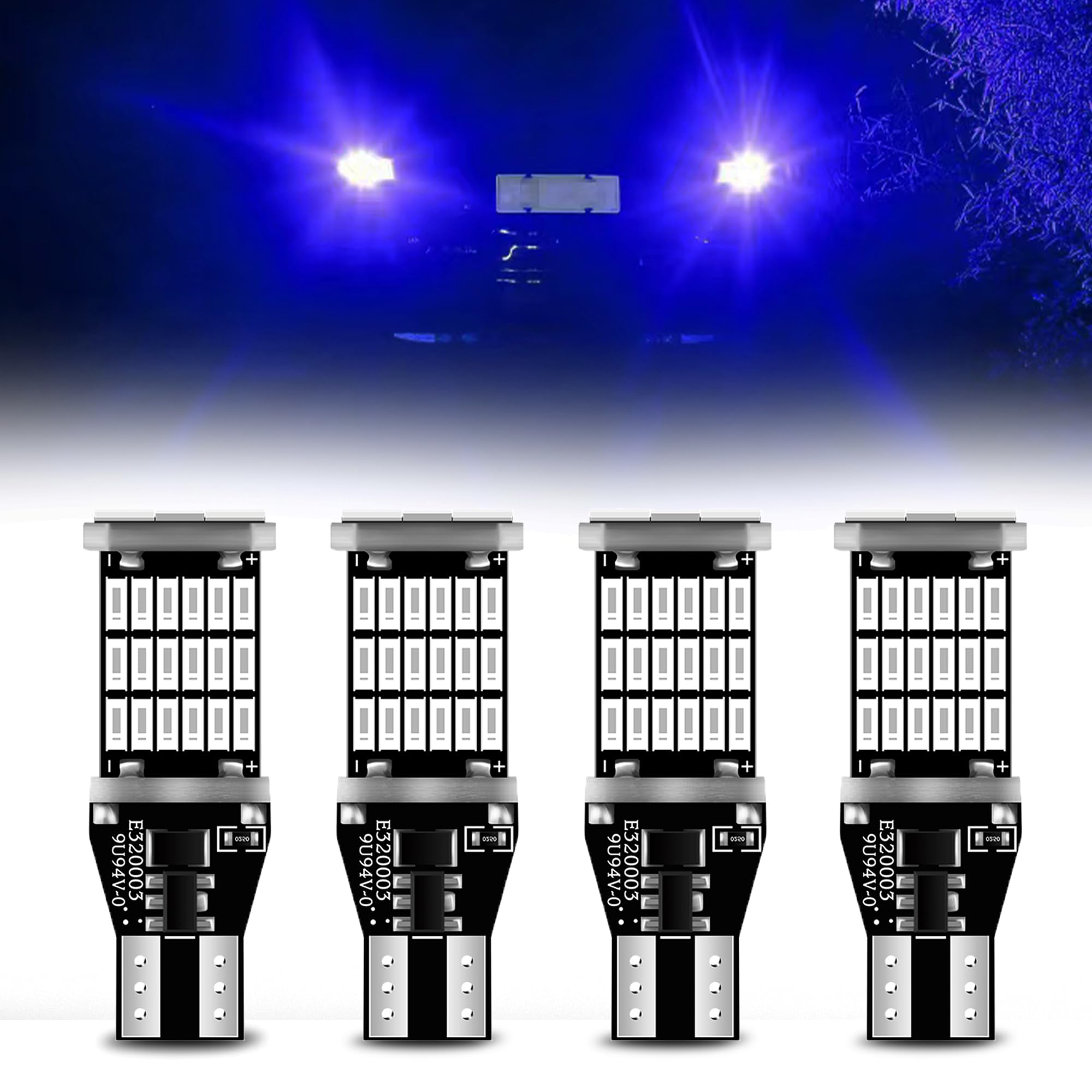 4 PCS Super Bright 912 921 T15 LED Reverse Lights, Error Free 45SMD-4014 Chipsets Brake Lights, 906 W16W LED Bulb for Car Truck Backup Reverse Ligh (Blue)