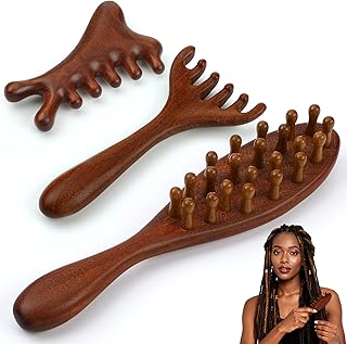 3 Pack Wooden Scalp Massager Tool Loc Combs,Long Handle Head Massage Scalp Loc Brush for Dreads,Multifunctional Hair Massager Tool for Men & Women