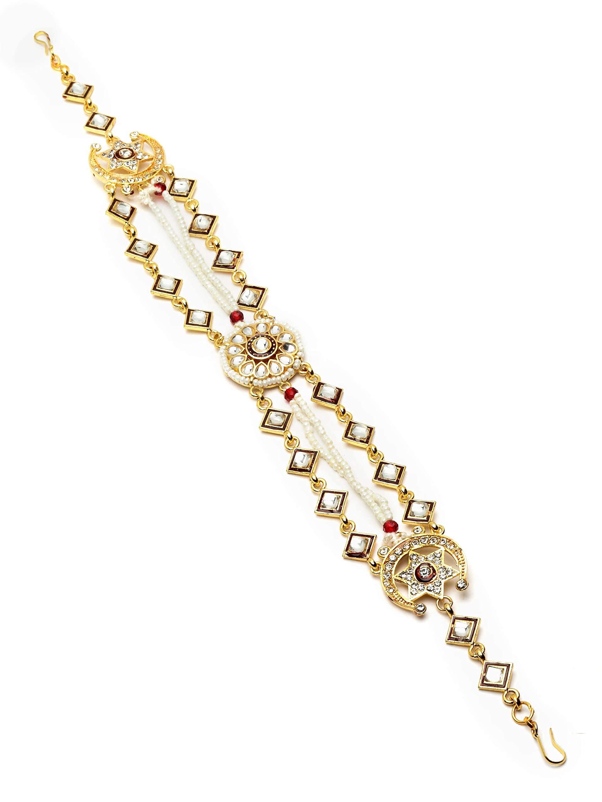 sanjog Womens Brass Metal Kunzite Gem Embellished Rajputi Rajasthani Borla sheeshphool Matha Patti (Red) (Pack of 1) (B09PVFHNG7) Amazon Price History, Amazon Price Tracker