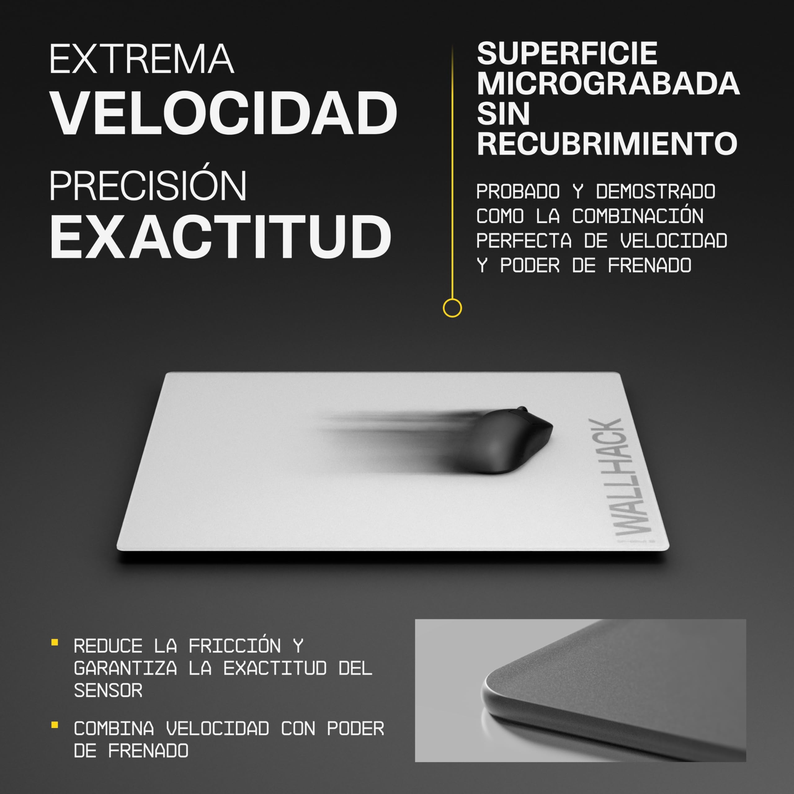 Wallhack SP-004A Alfombrilla de Vidrio para Gaming – Superficie Micrograbada 4.ª Gen, Gran Tamaño para Esports, Deslizamiento Ultra-Rápido con Control, Vidrio Templado, Resistente y Portátil | Blanco
