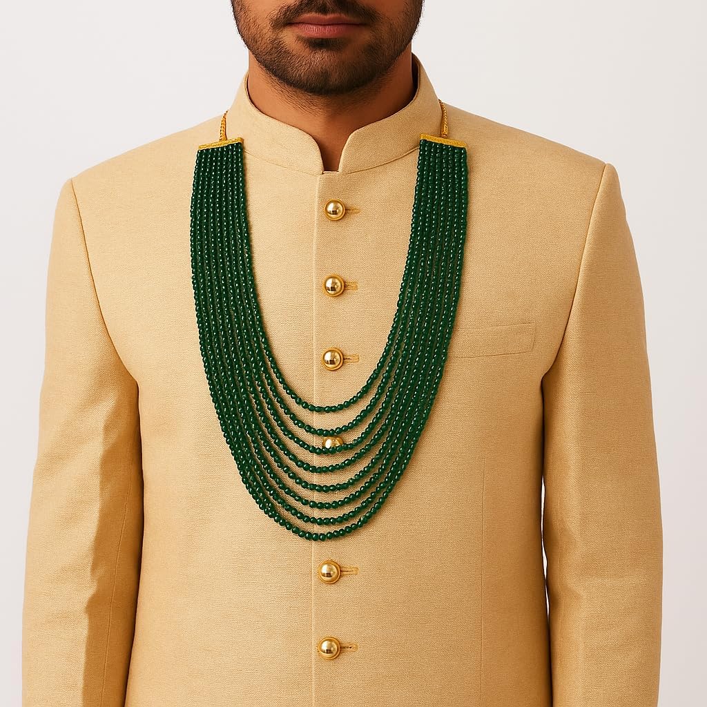 I Jewels 18k Gold Plated Indian Wedding Bollywood Dulha Moti Mala with Stone Maharaja Haar/Groom Necklace for Men (MLP30)