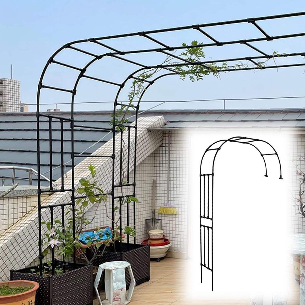 Arche de jardin noire en métal pour rosiers grimpants de 220cm