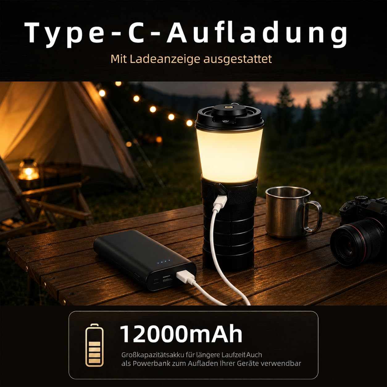 Sofirn LT1 Campinglampe Aufladbar, Outdoor Lampe mit 2700K-5000K einstellbarer Farbtemperatur, IPX7 wasserdicht, 90 CRI, extra lange Laufzeit, USB-C, für Camping und Outdoor